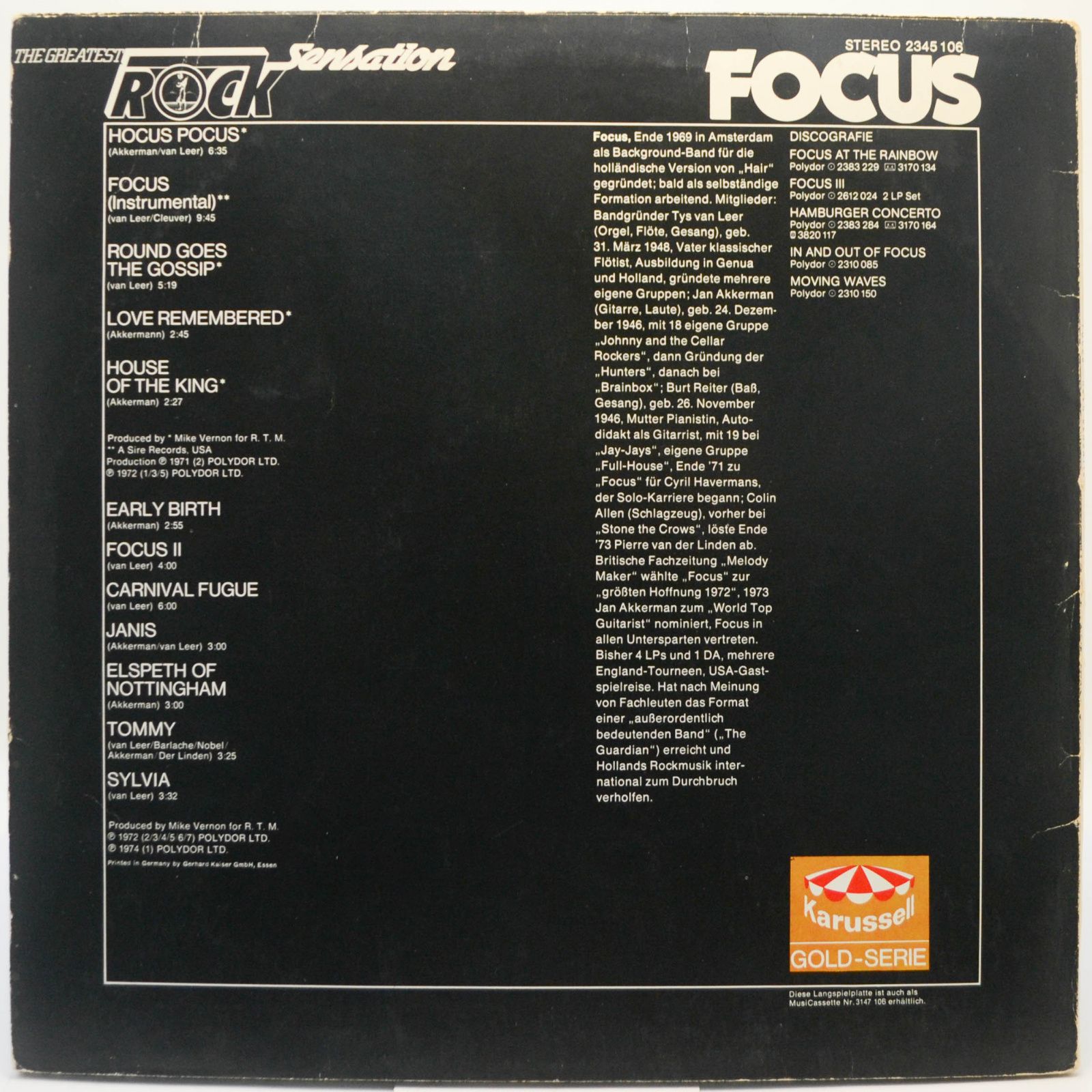 Виниловая пластинка Focus — The Greatest Rock Sensation, 1975