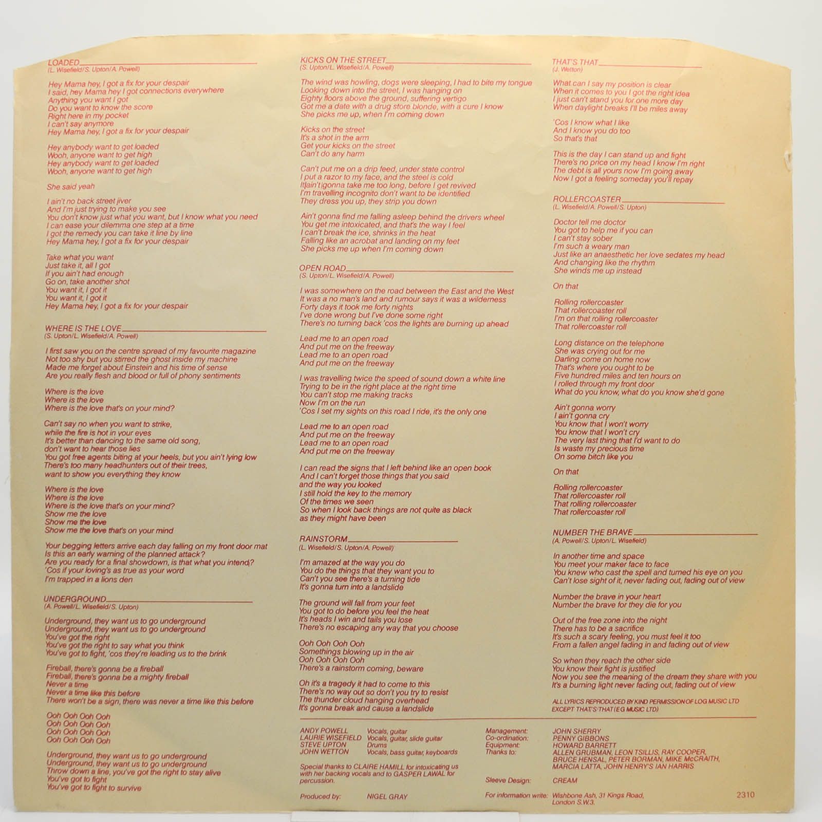 Виниловая пластинка Wishbone Ash — Number The Brave, 1981