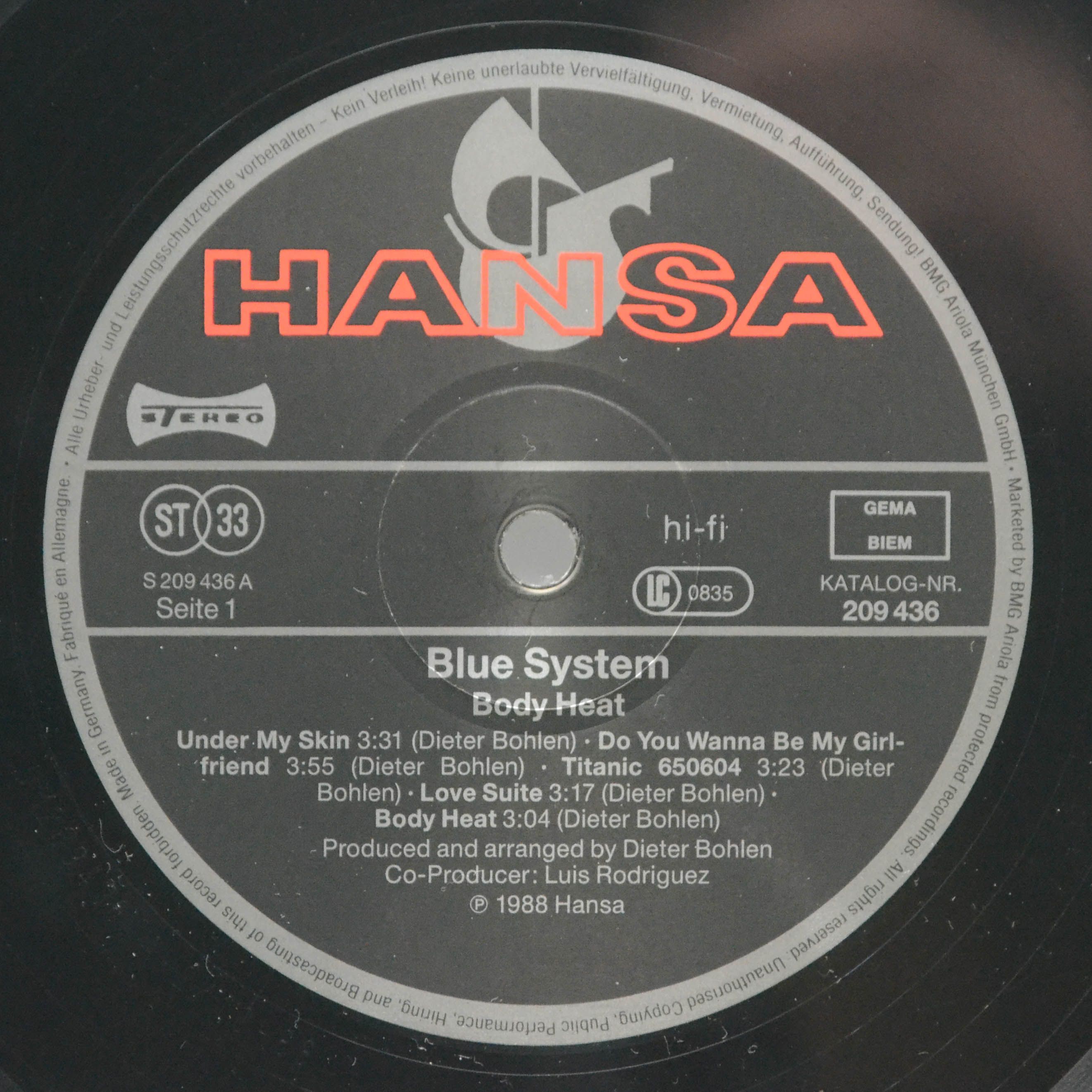 Blue System — Body Heat, 1988