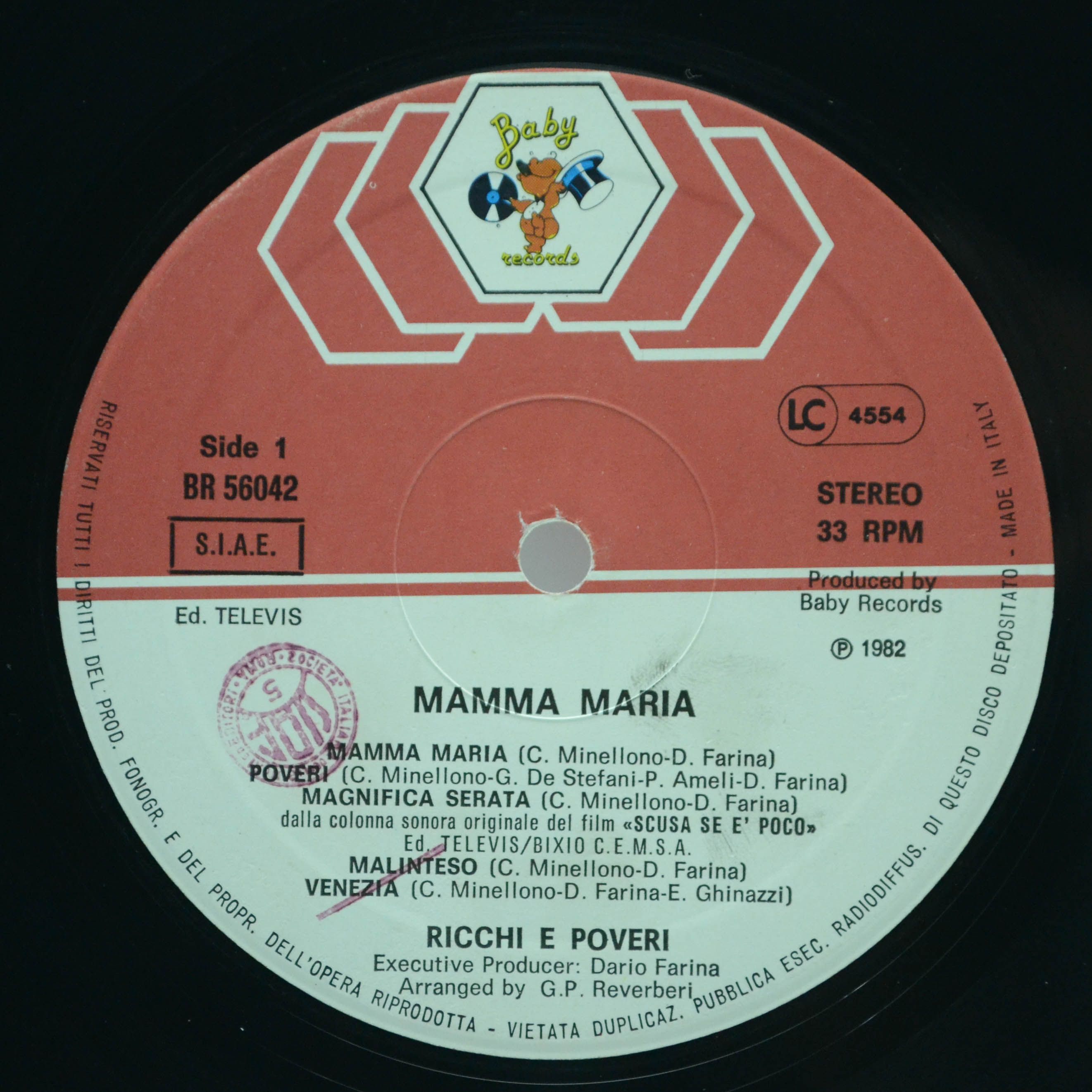 Виниловая пластинка Ricchi & Poveri — Mamma Maria (Italy), 1982