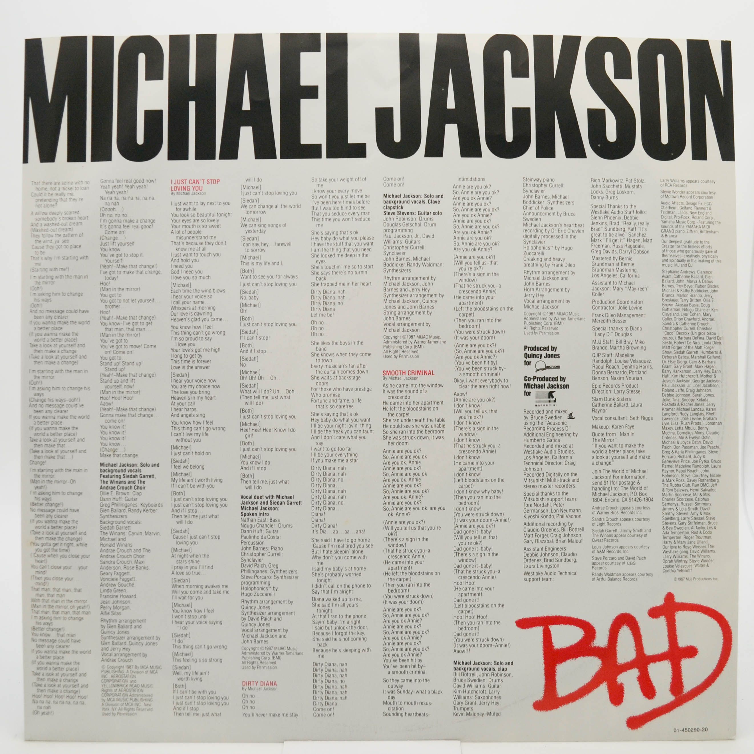 Виниловая пластинка Michael Jackson — Bad, 1987
