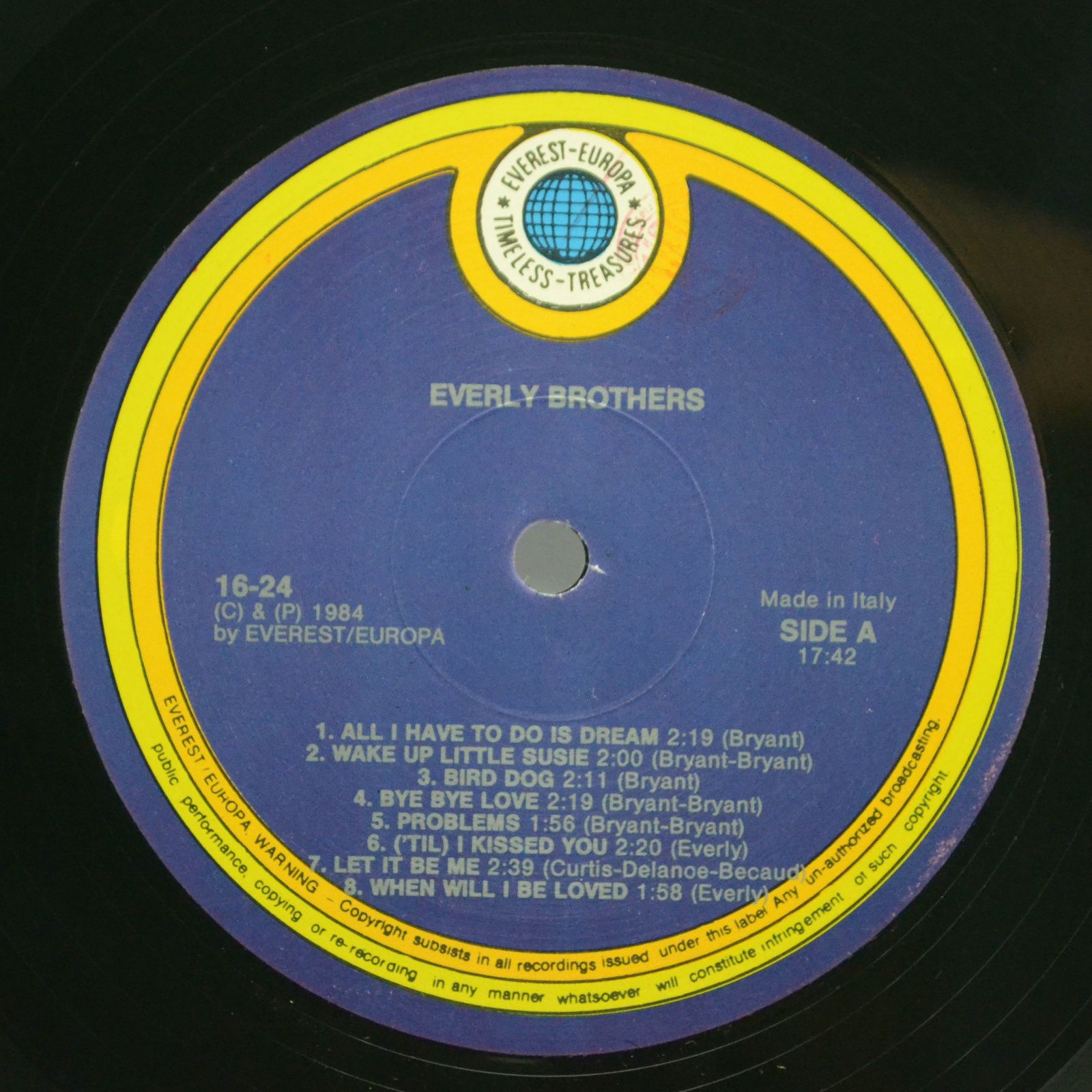 Виниловая пластинка Everly Brothers — 16 Original Hits!, 1984