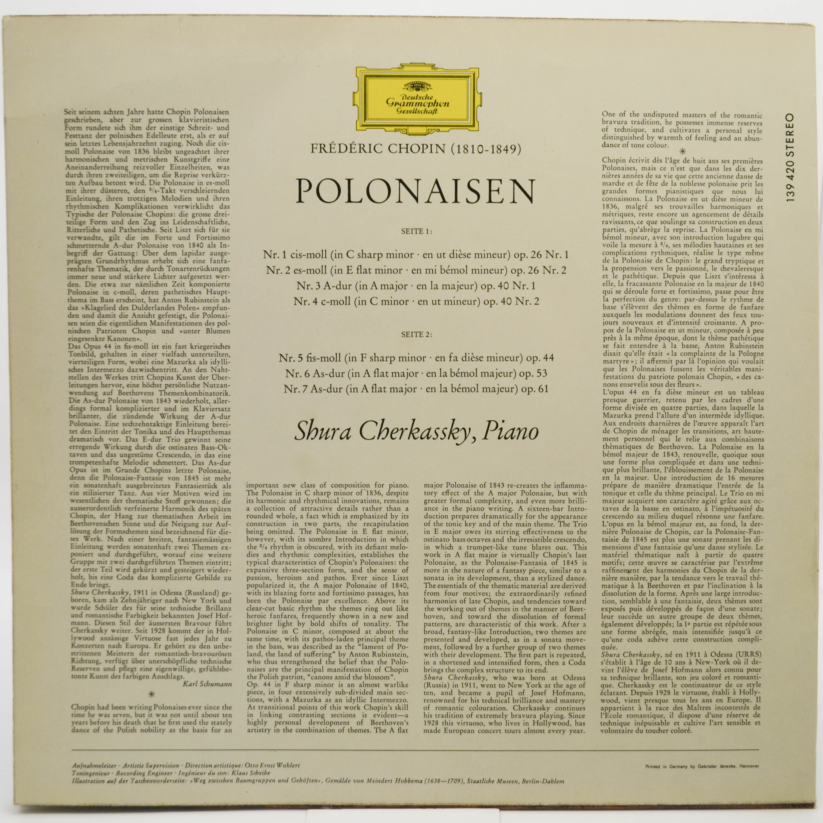 Виниловая пластинка Frédéric Chopin - Shura Cherkassky — Polonaisen, 1974