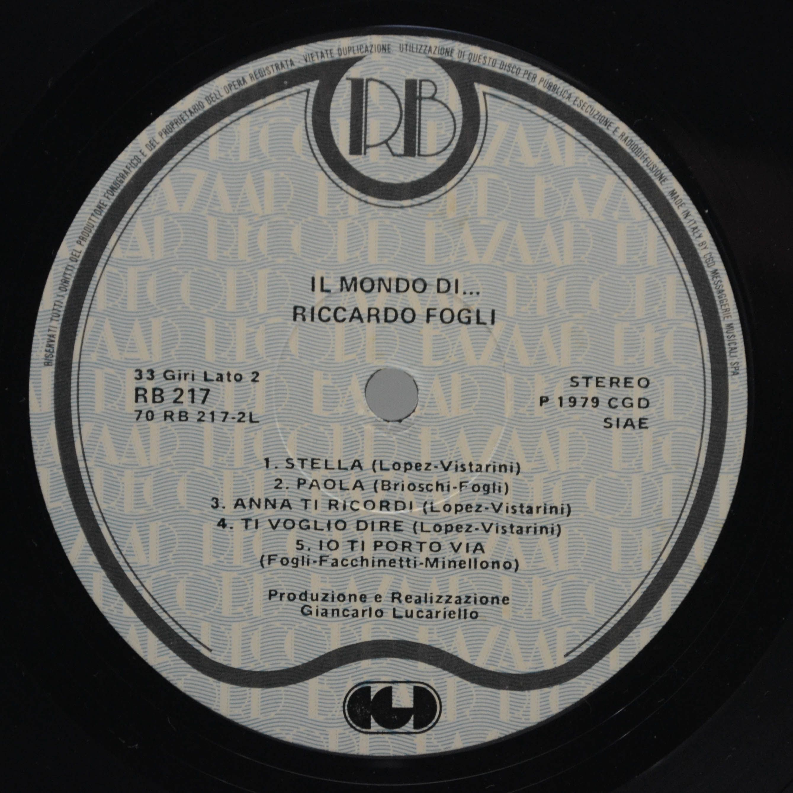 Виниловая пластинка Riccardo Fogli — Il Mondo Di... (Italy), 1979