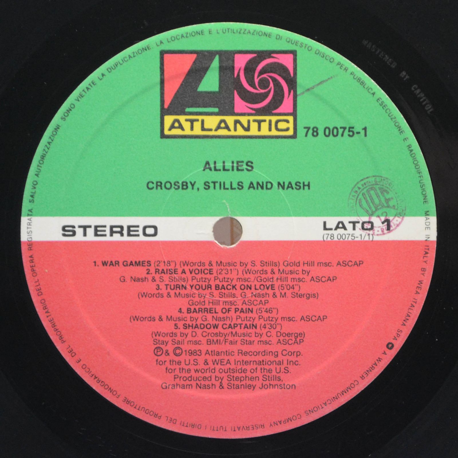Виниловая пластинка Crosby, Stills & Nash — Allies, 1983