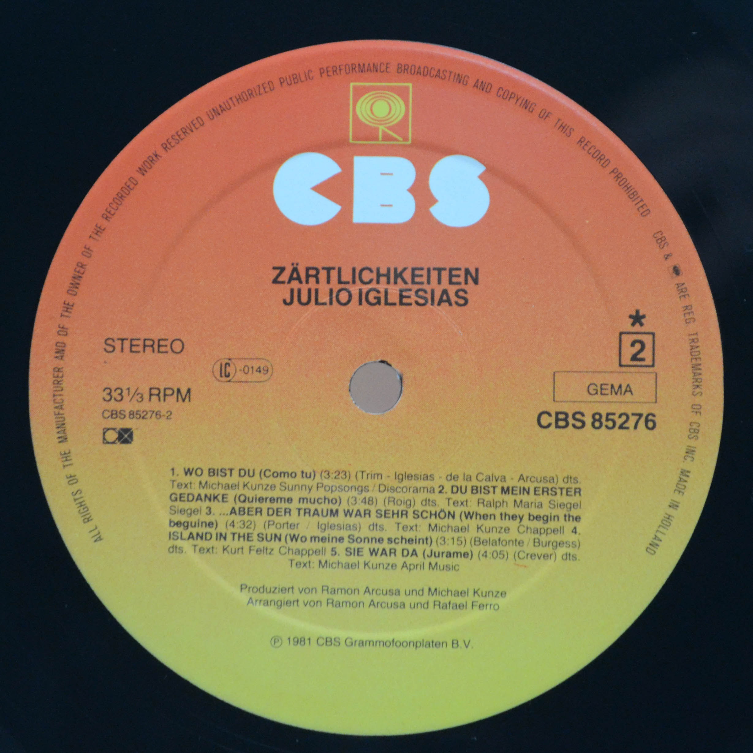 Виниловая пластинка Julio Iglesias — Zärtlichkeiten, 1981