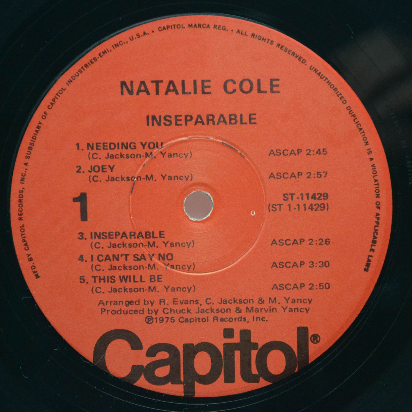 Виниловая пластинка Natalie Cole — Inseparable (USA), 1975