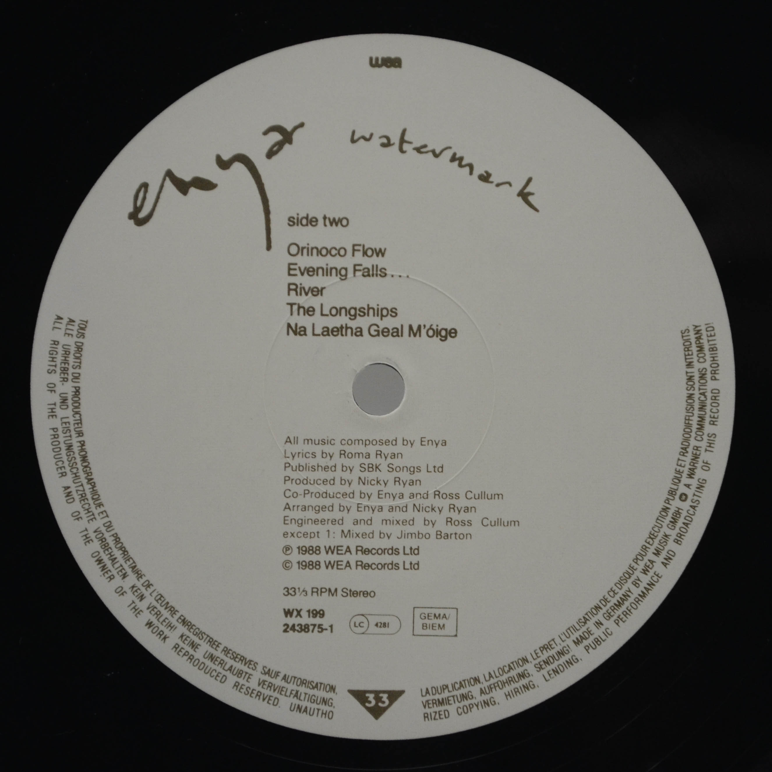 Виниловая пластинка Enya — Watermark, 1988