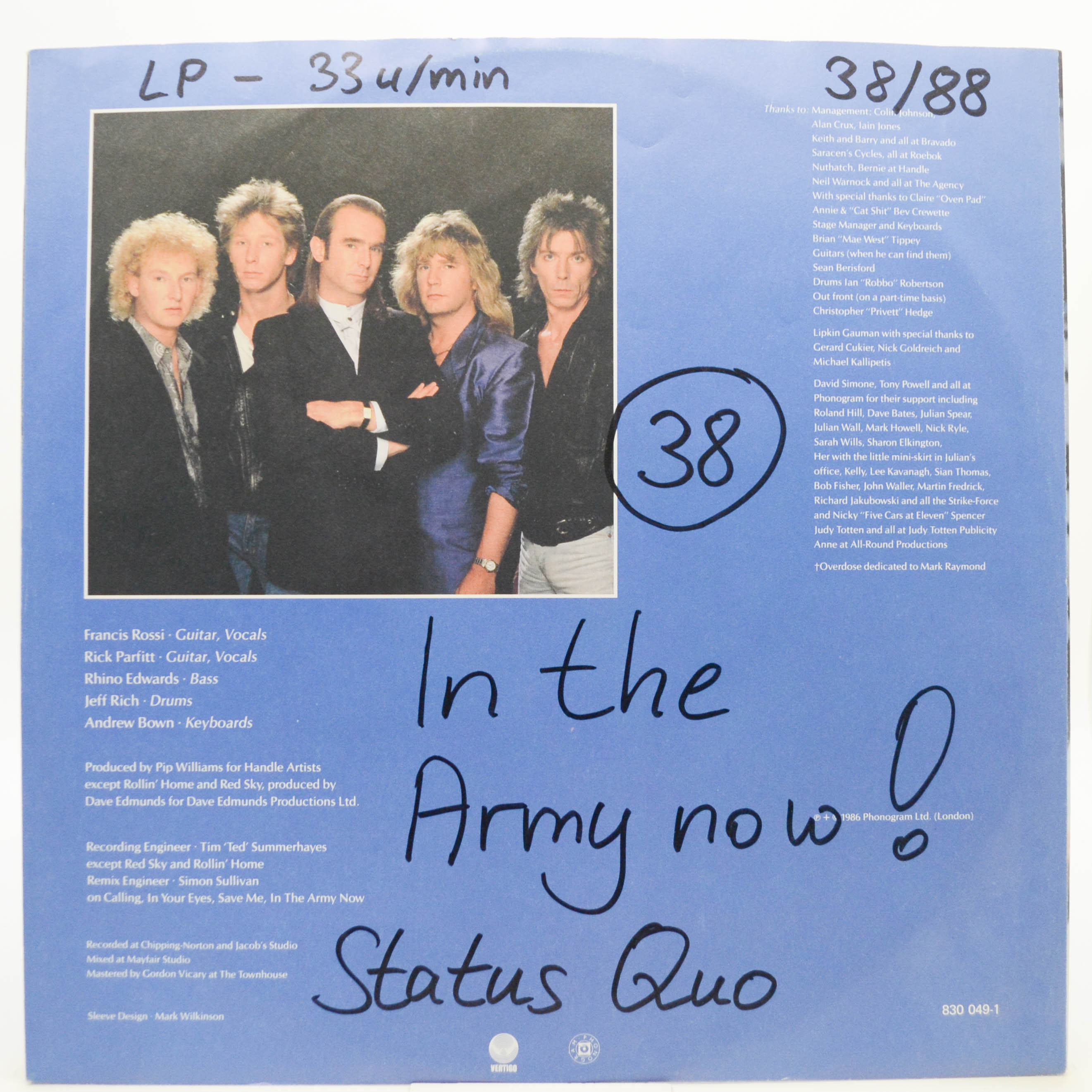 Виниловая пластинка Status Quo — In The Army Now, 1986