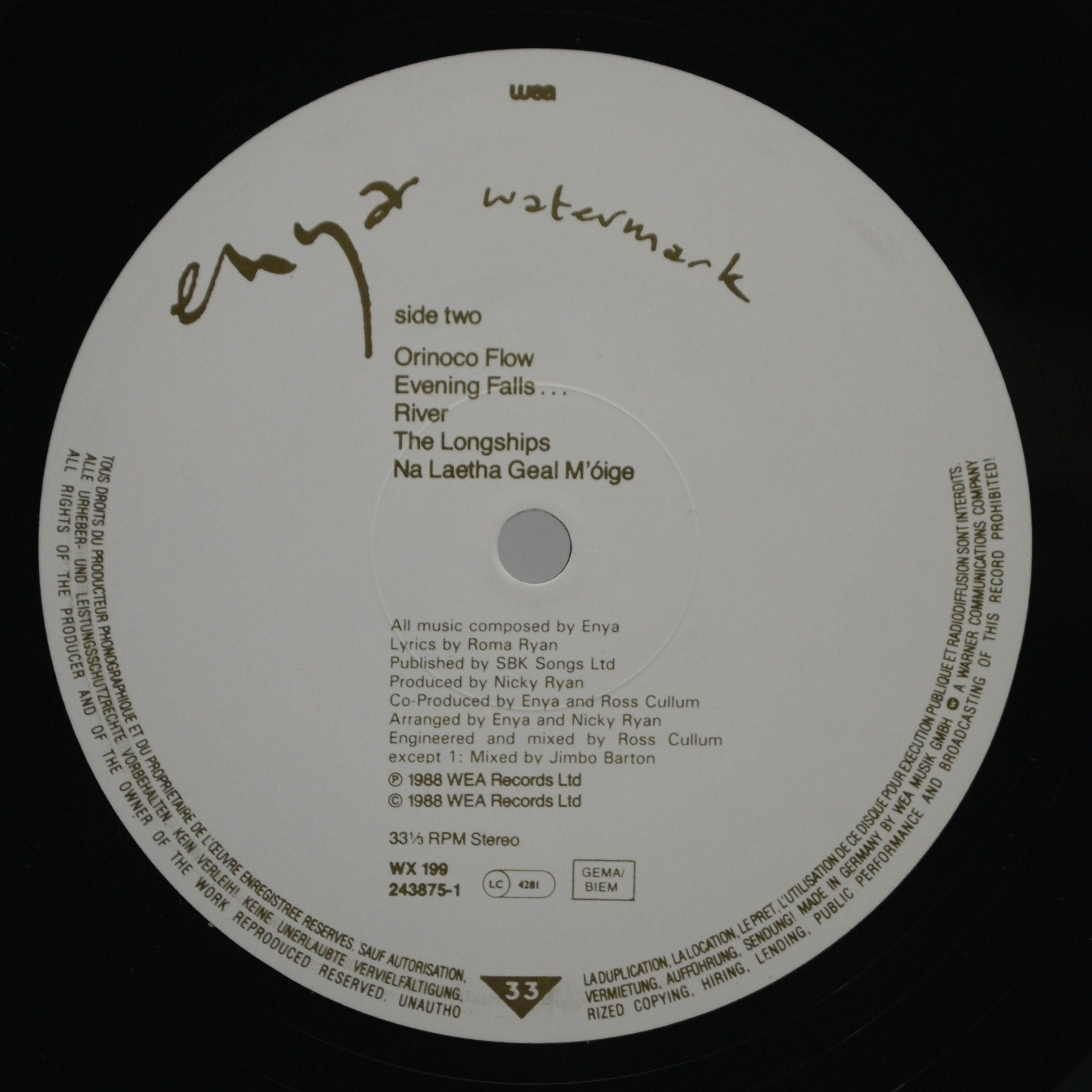 Виниловая пластинка Enya — Watermark, 1988