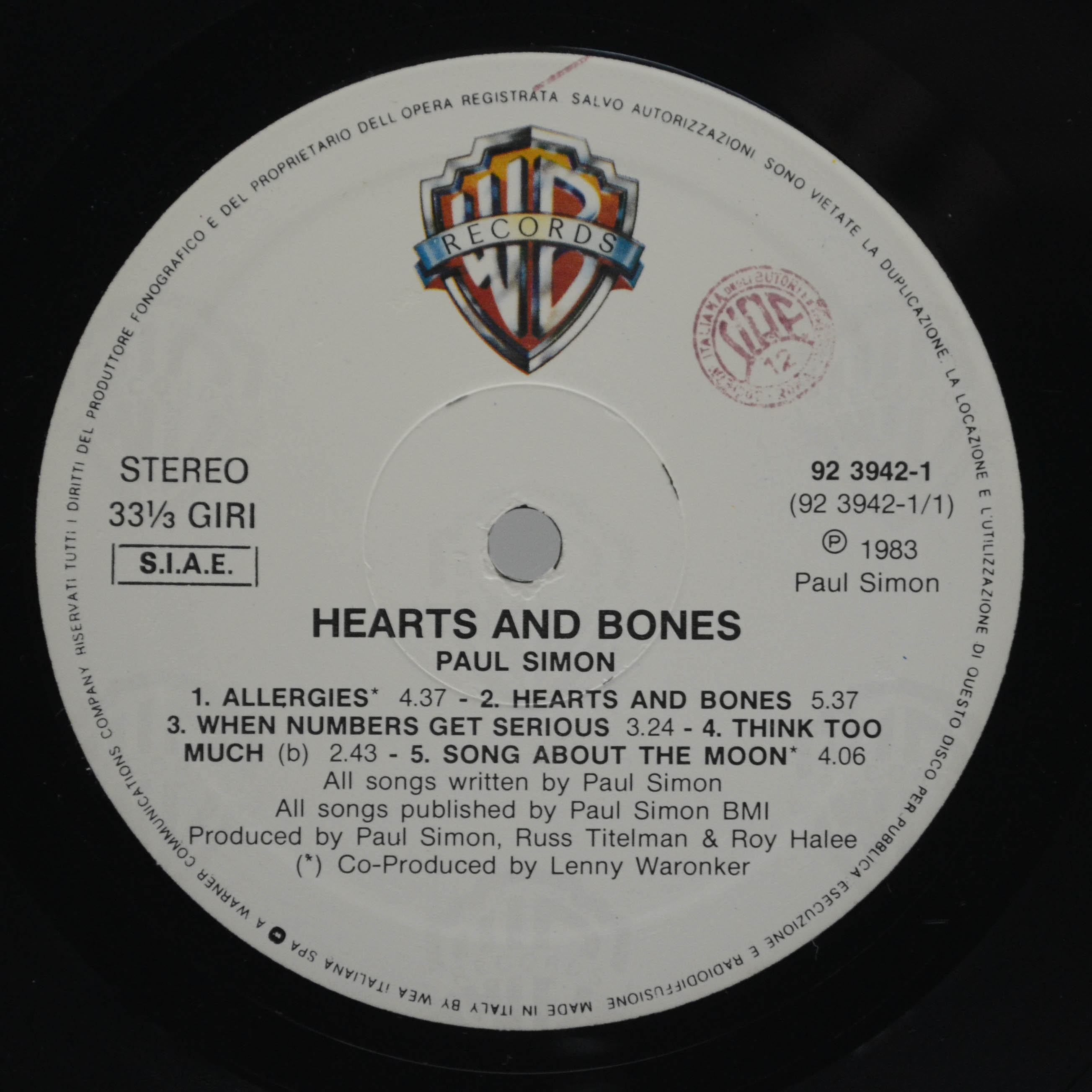 Виниловая пластинка Paul Simon — Hearts And Bones, 1983