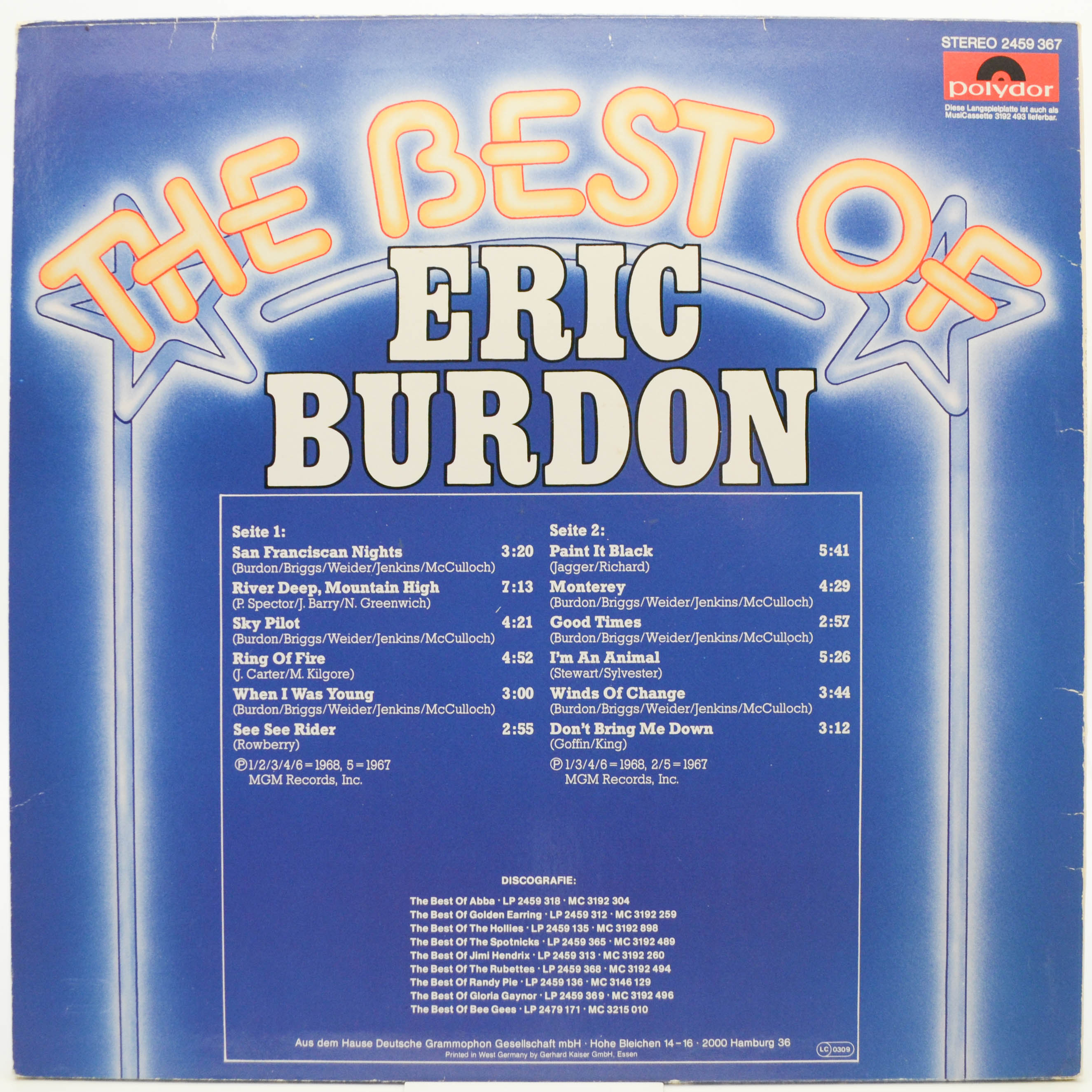 Виниловая пластинка Eric Burdon — The Best Of Eric Burdon, 1968
