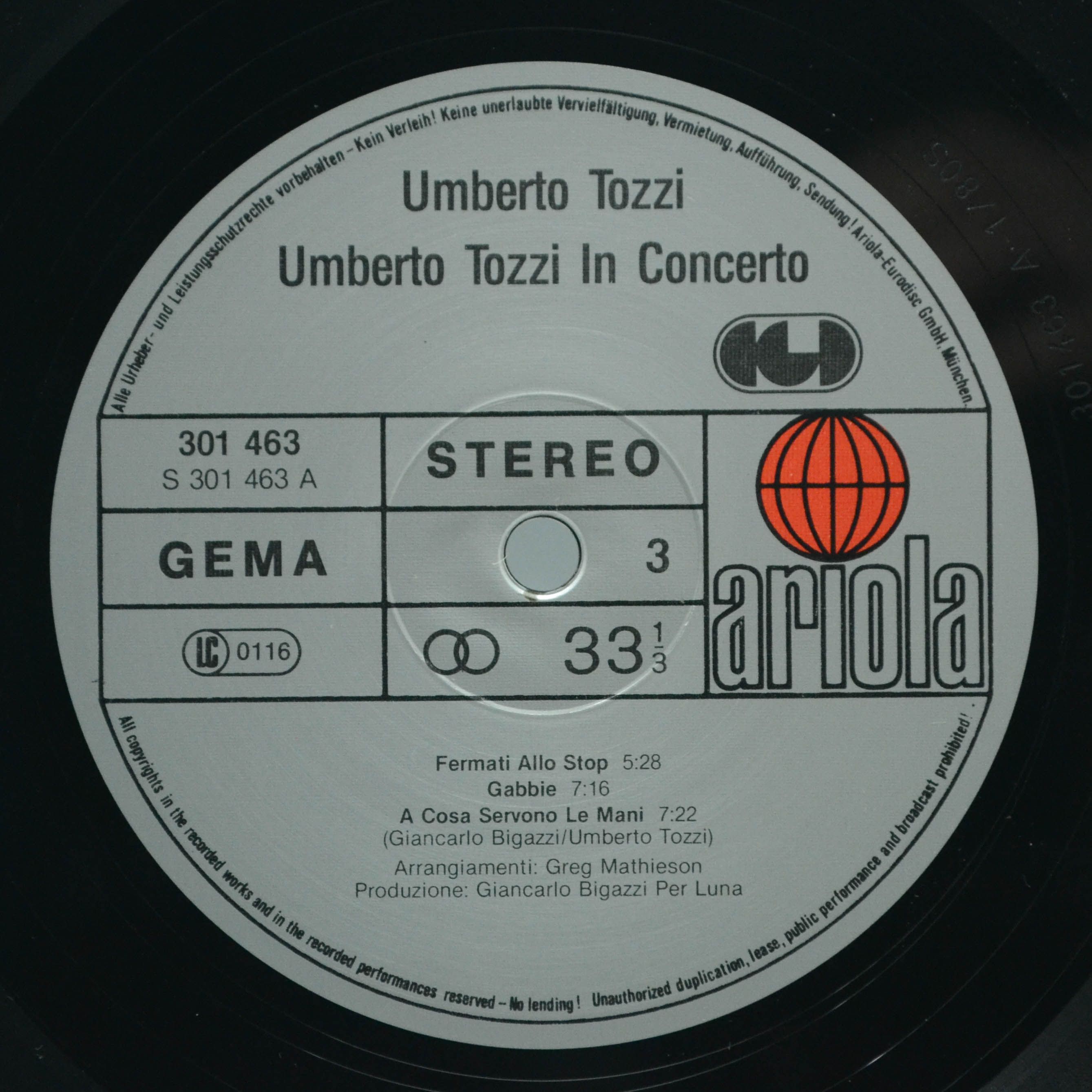 Виниловая пластинка Umberto Tozzi — In Concerto (2LP), 1980