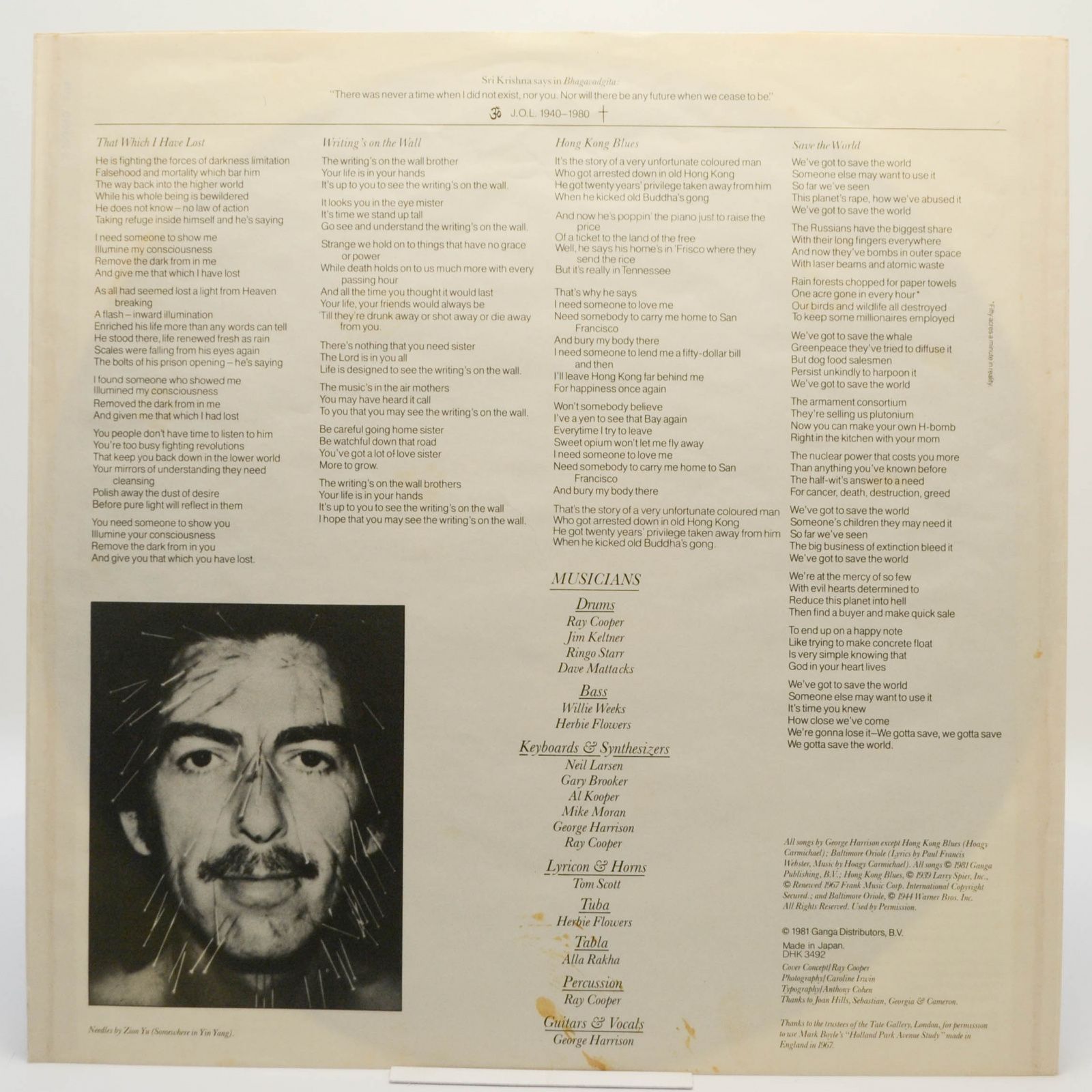 Виниловая пластинка George Harrison — Somewhere In England, 1981