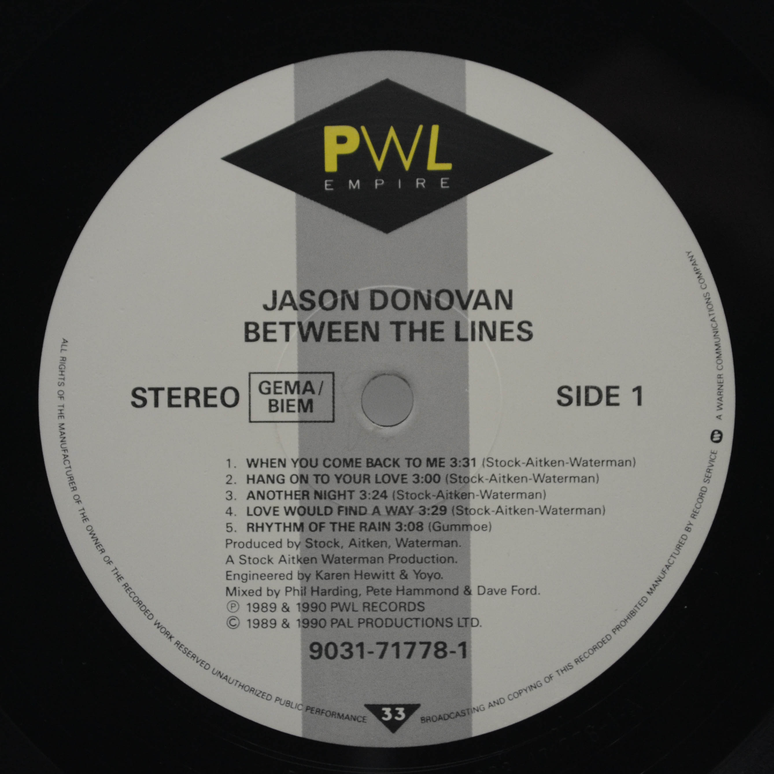 Виниловая пластинка Jason Donovan — Between The Lines, 1990