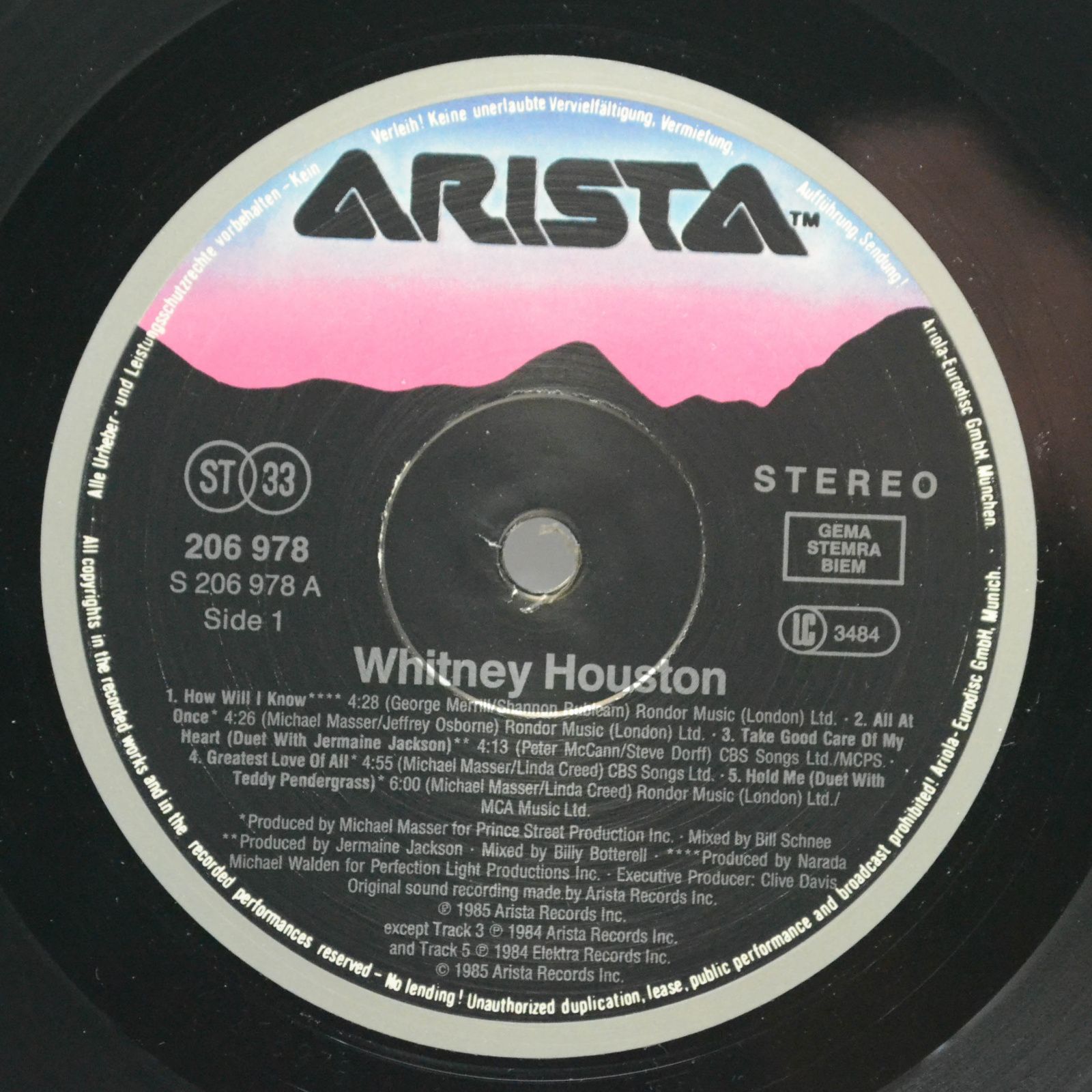 Виниловая пластинка Whitney Houston — Whitney Houston, 1985