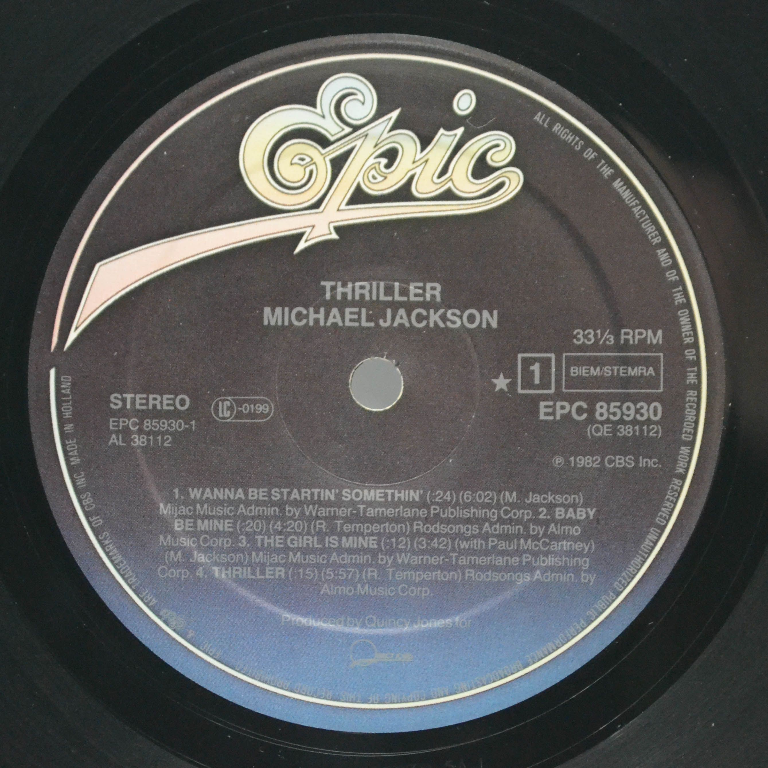 Виниловая пластинка Michael Jackson — Thriller, 1982