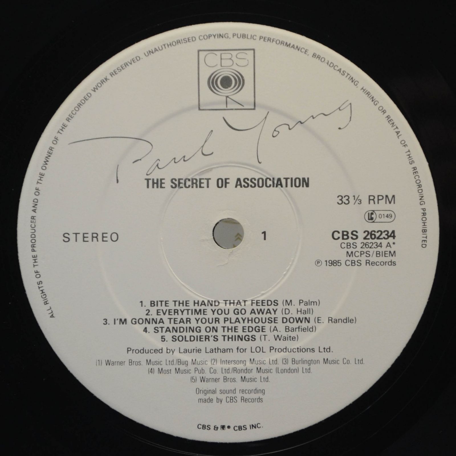 Виниловая пластинка Paul Young — The Secret Of Association (UK), 1985