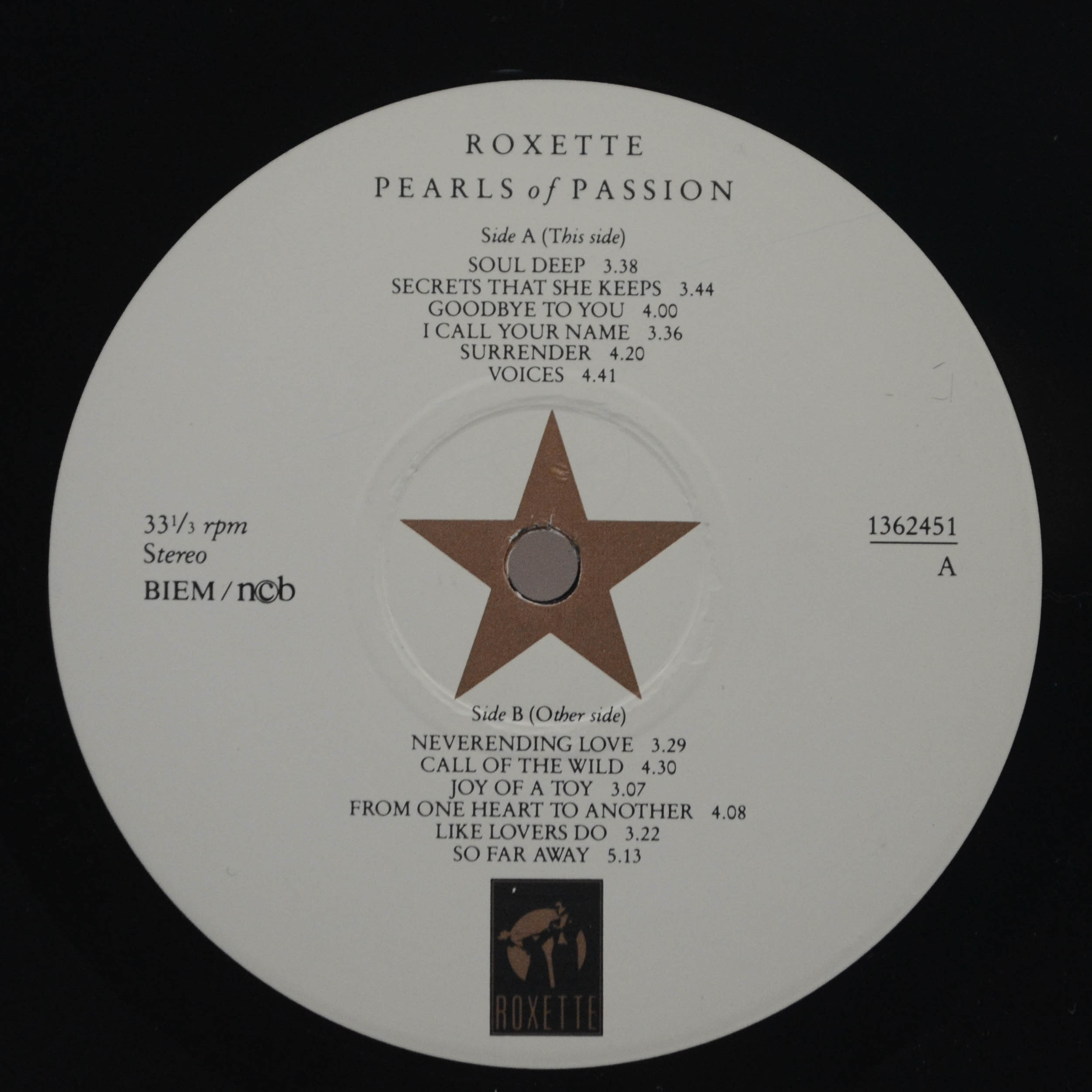 Виниловая пластинка Roxette — Pearls Of Passion (1-st, Sweden), 1986