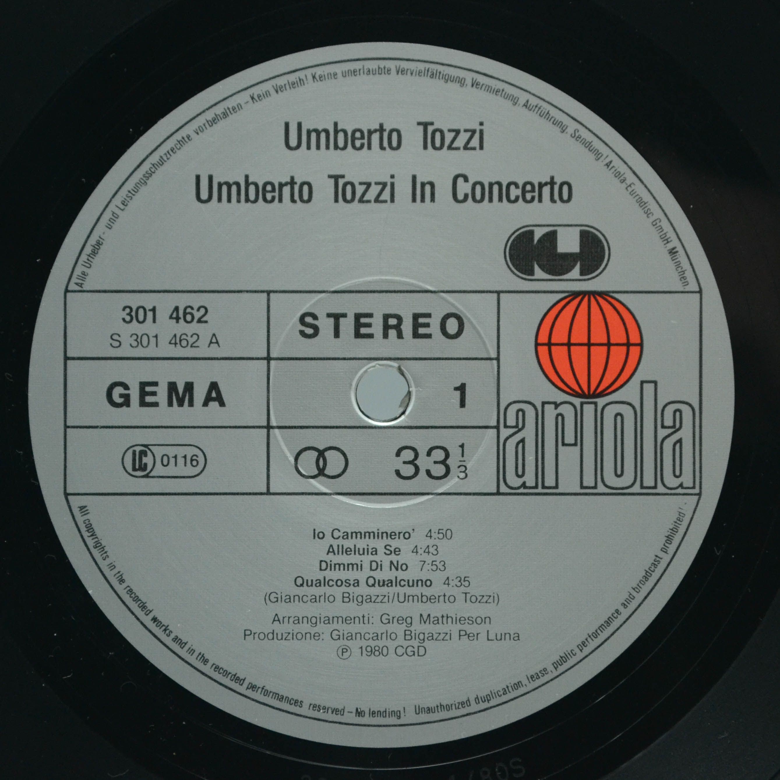 Виниловая пластинка Umberto Tozzi — In Concerto (2LP), 1980