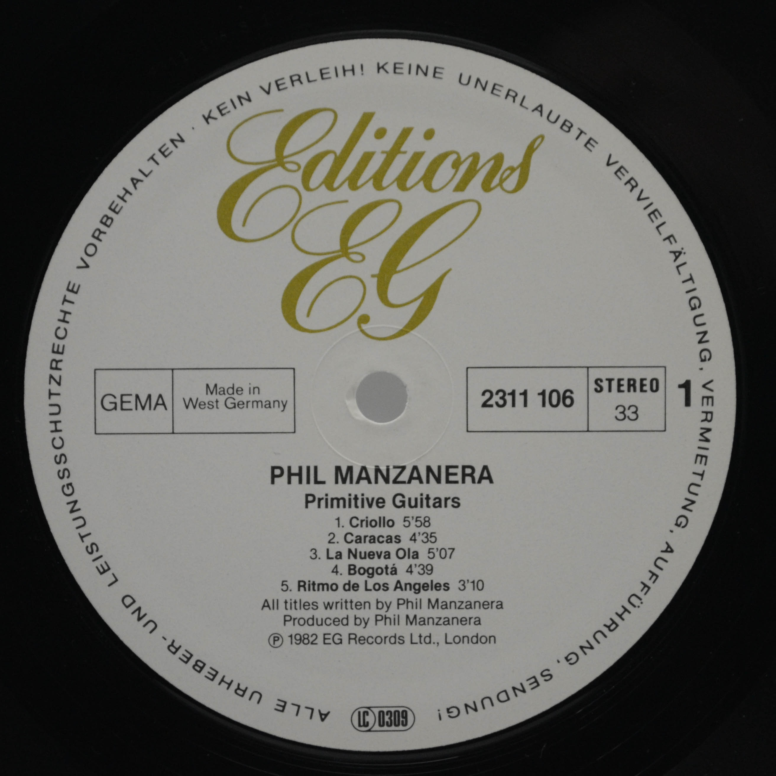 Виниловая пластинка Phil Manzanera — Primitive Guitars, 1982