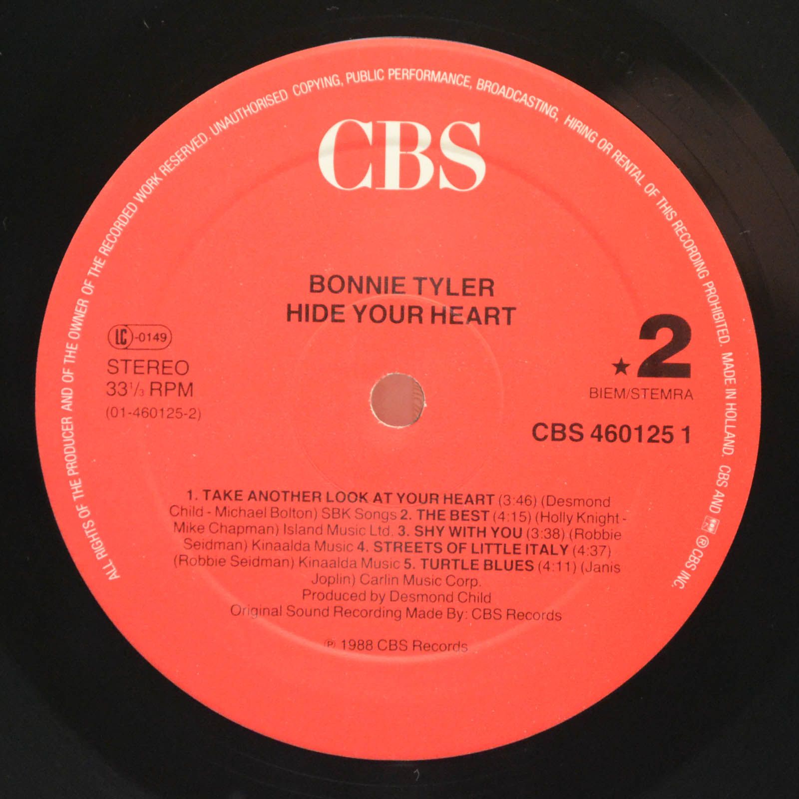 Виниловая пластинка Bonnie Tyler — Hide Your Heart, 1988