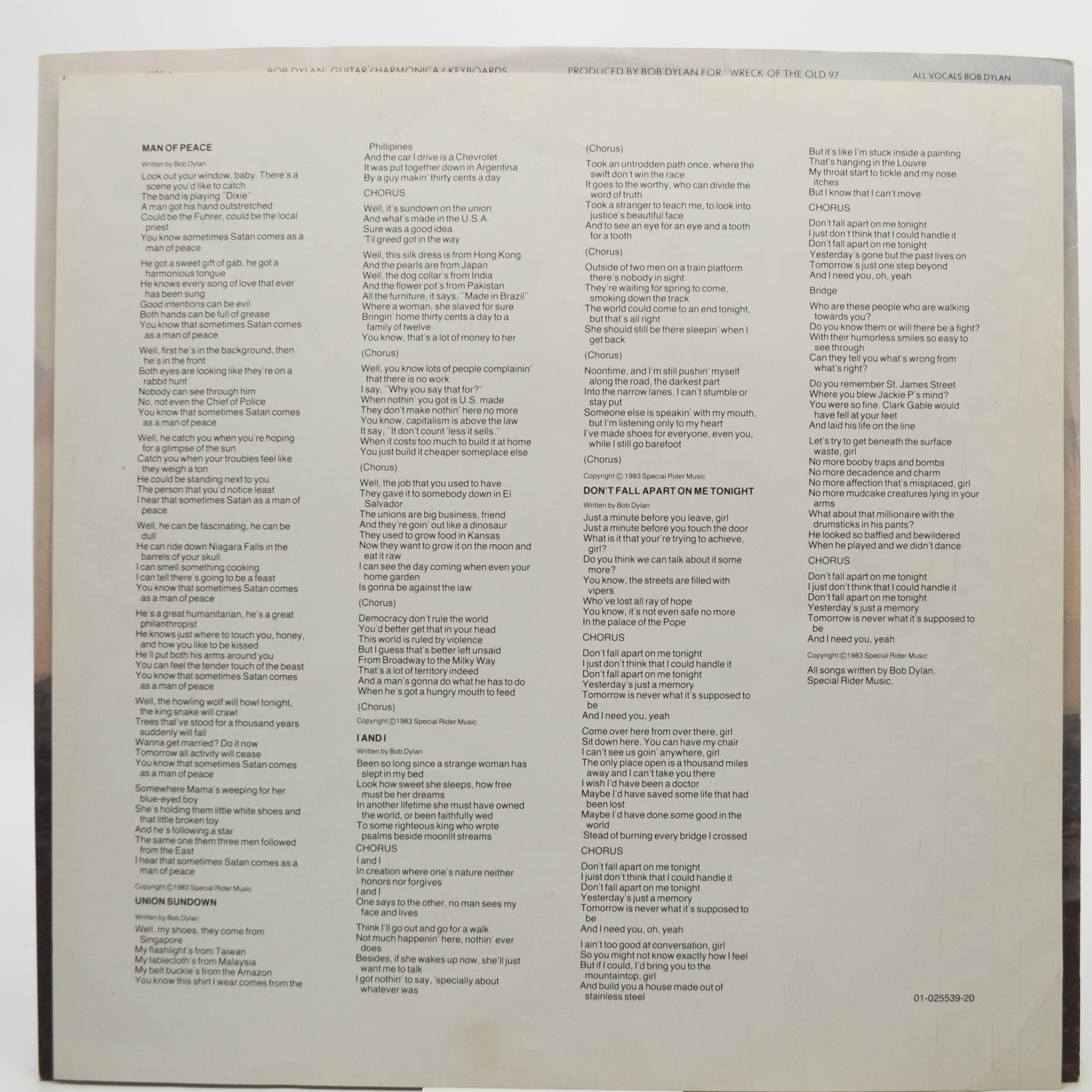 Bob Dylan — Infidels, 1983