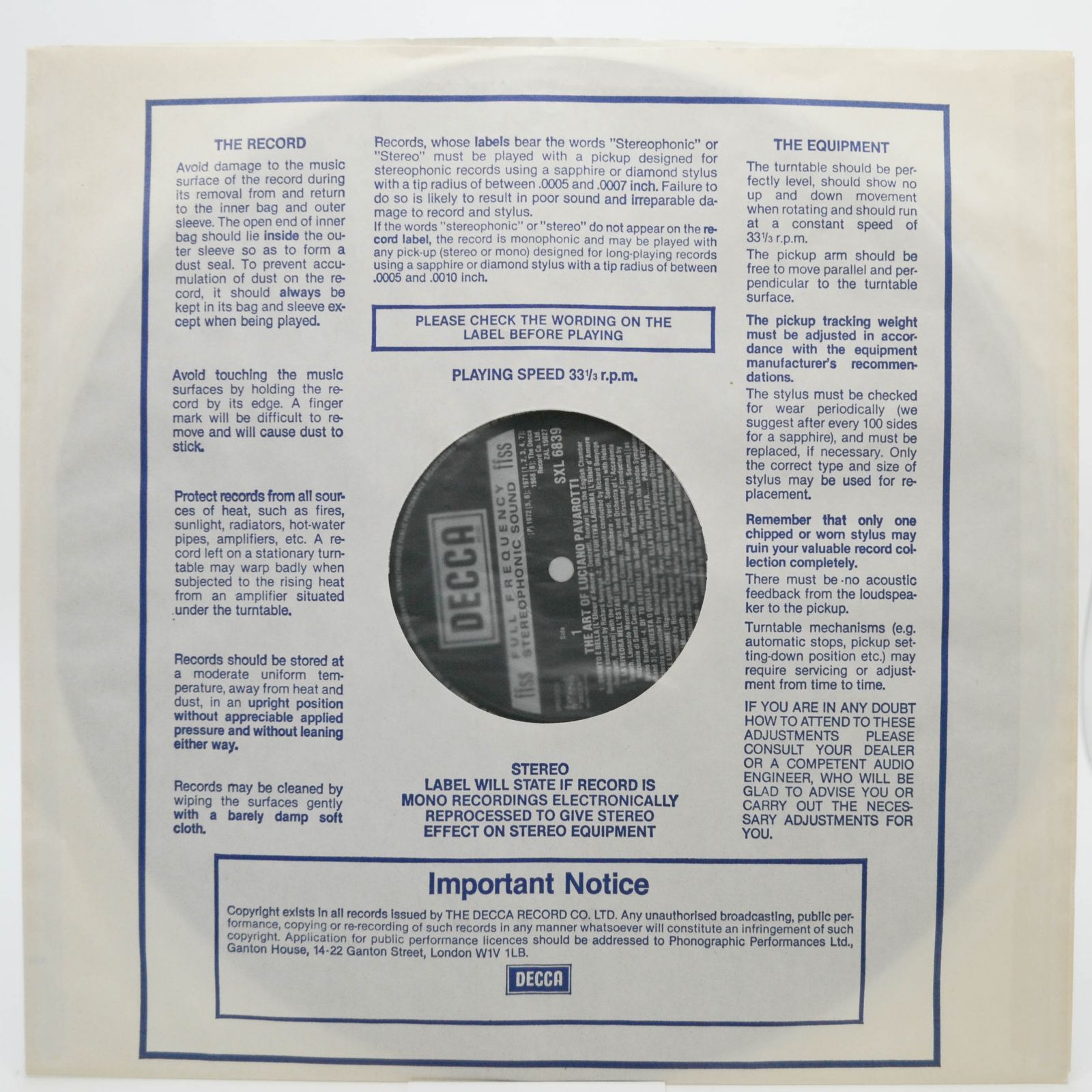 Luciano Pavarotti — The Art Of Pavarotti (UK), 1977