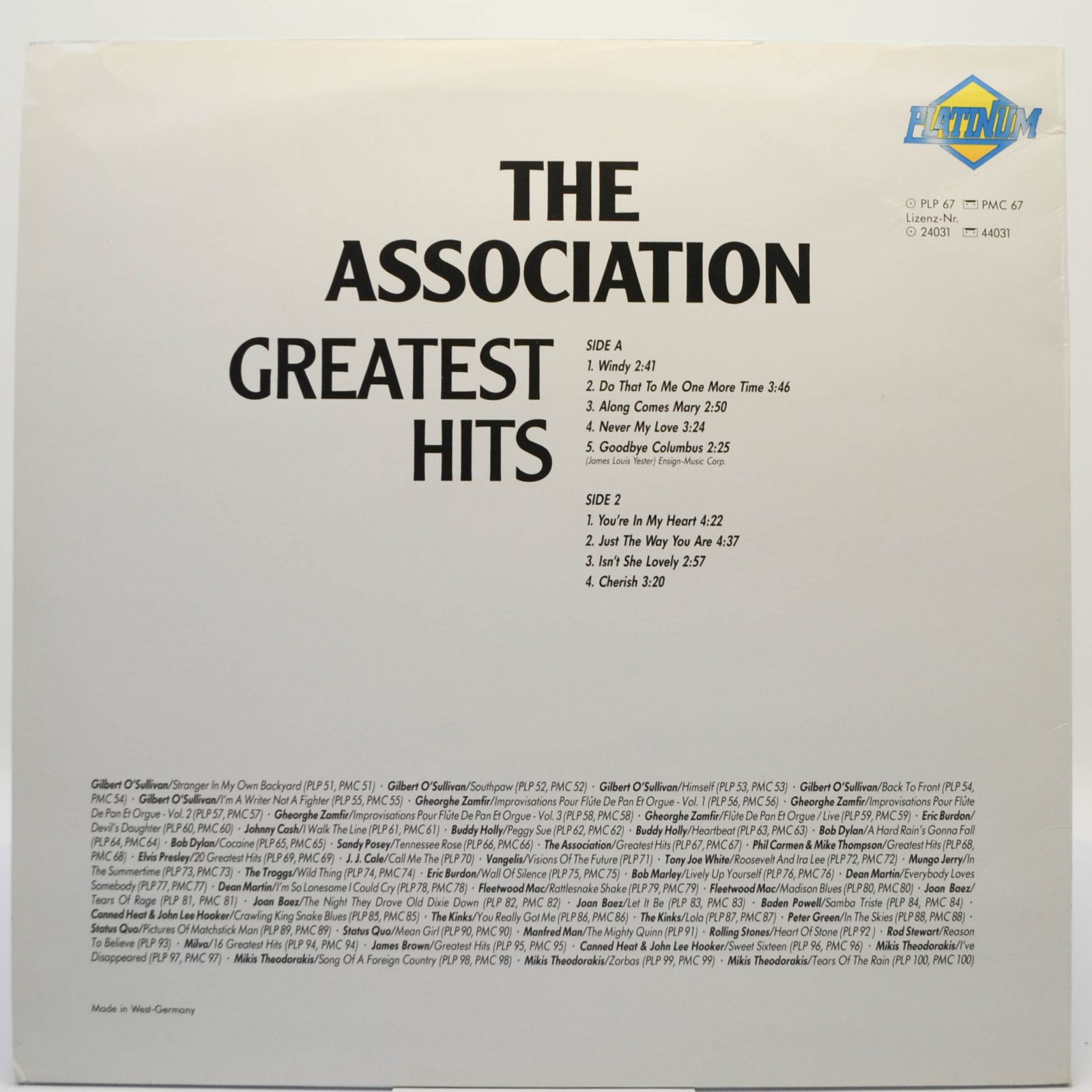 Виниловая пластинка Association — Greatest Hits, 1983