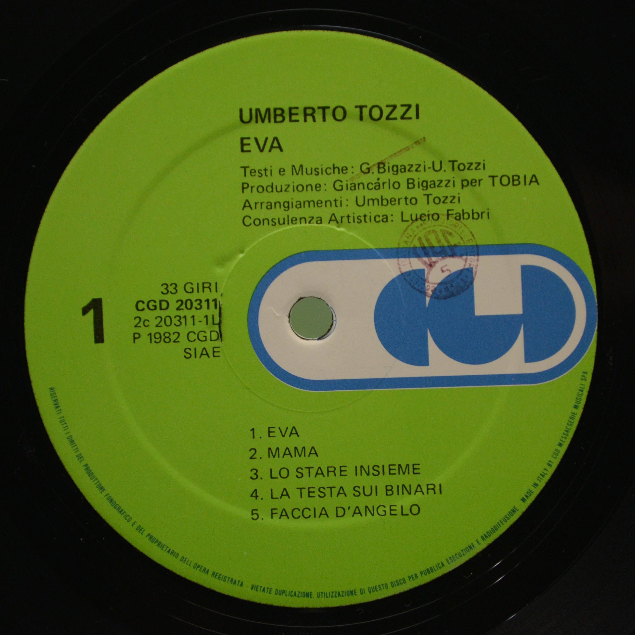 Виниловая пластинка Umberto Tozzi — Eva (1-st, Italy), 1982