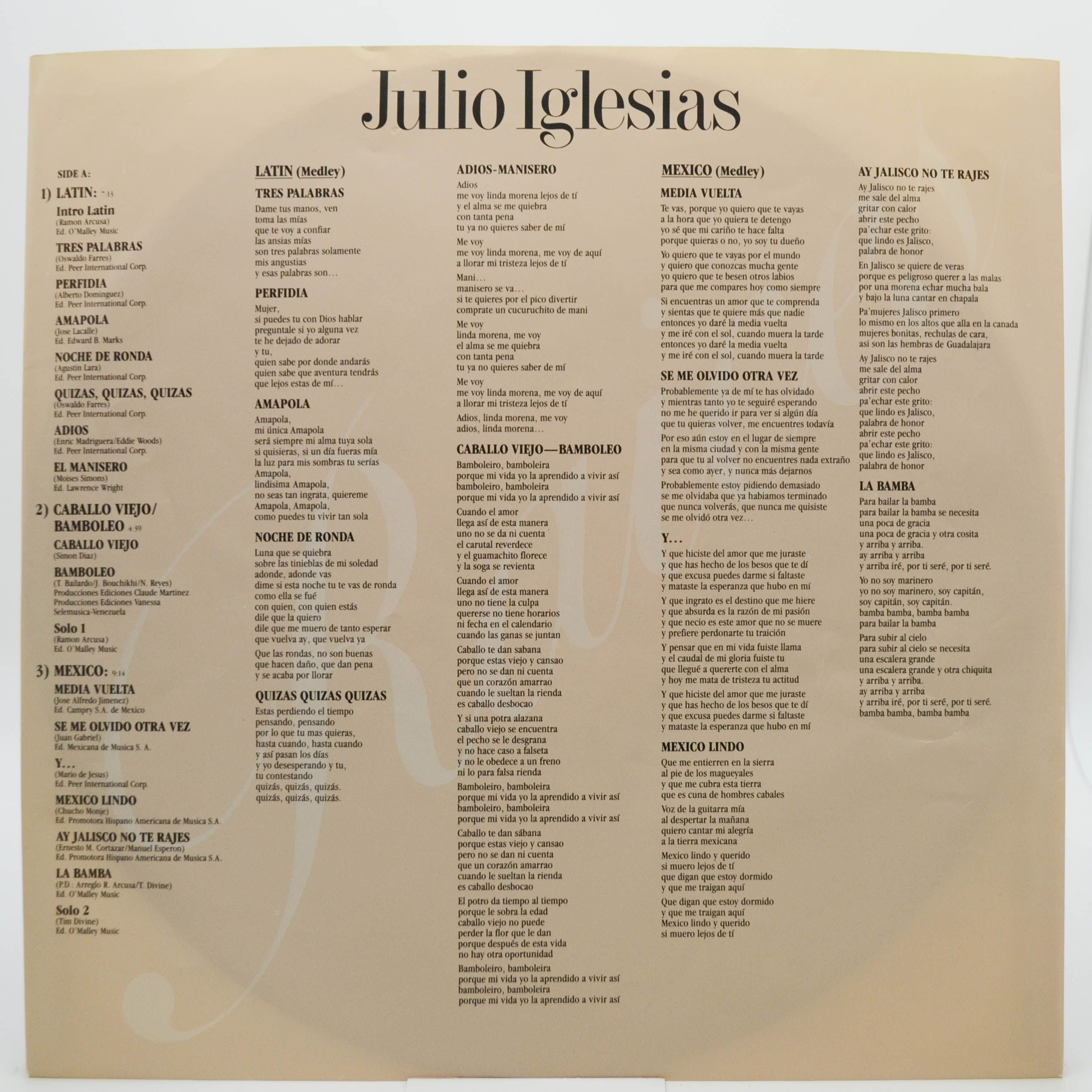 Julio Iglesias — Raices, 1989