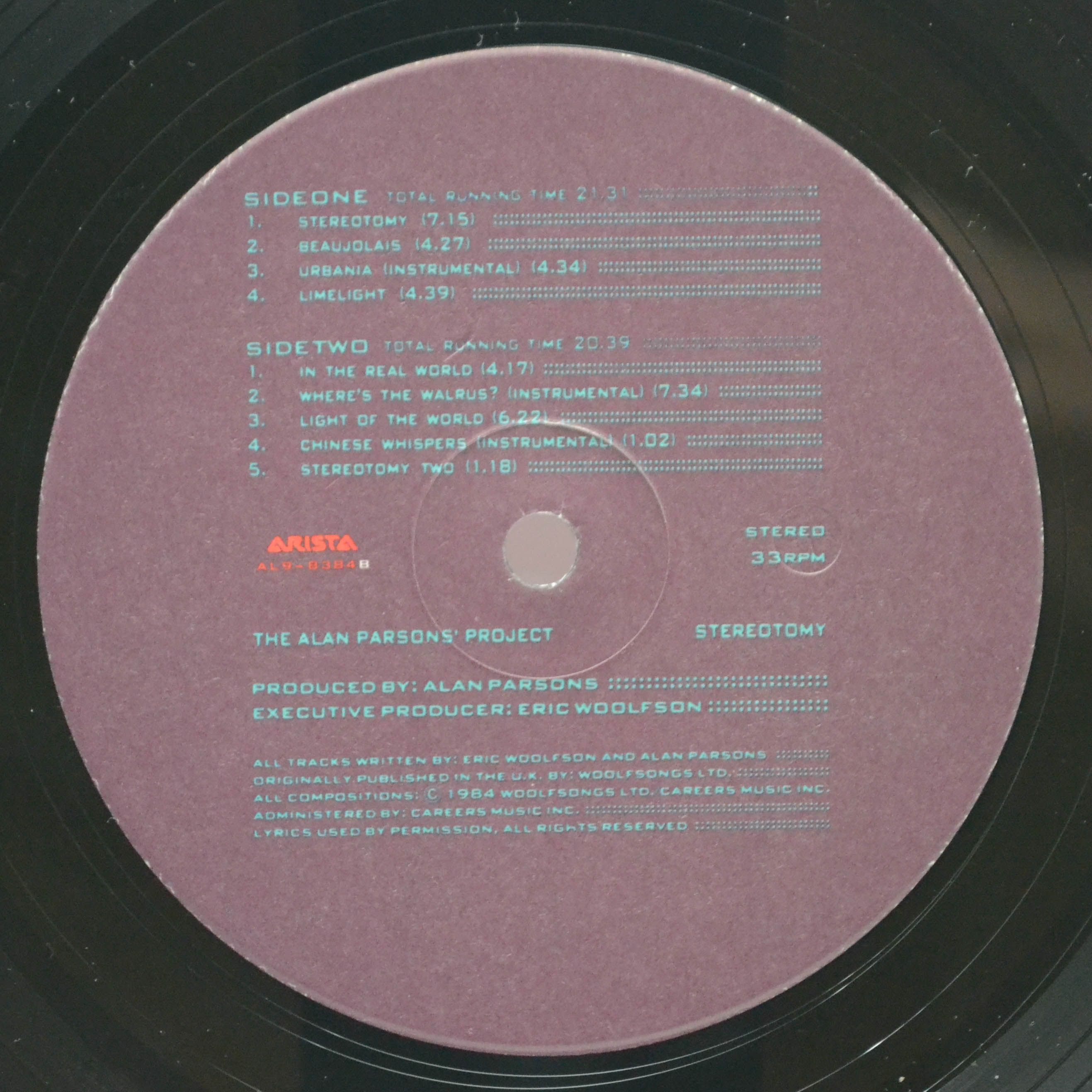Виниловая пластинка Alan Parsons Project — Stereotomy, 1985