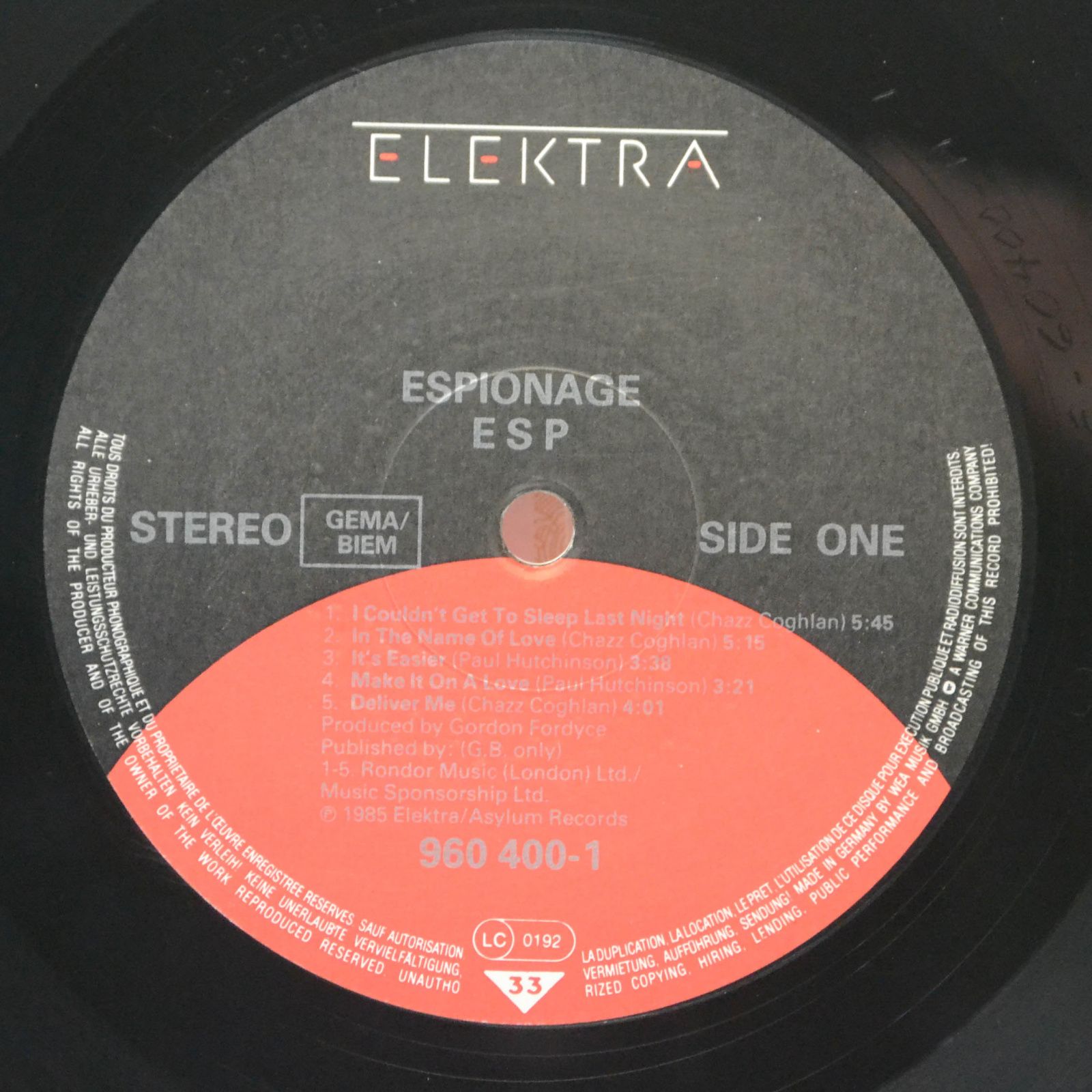 Виниловая пластинка Espionage — E S P, 1985