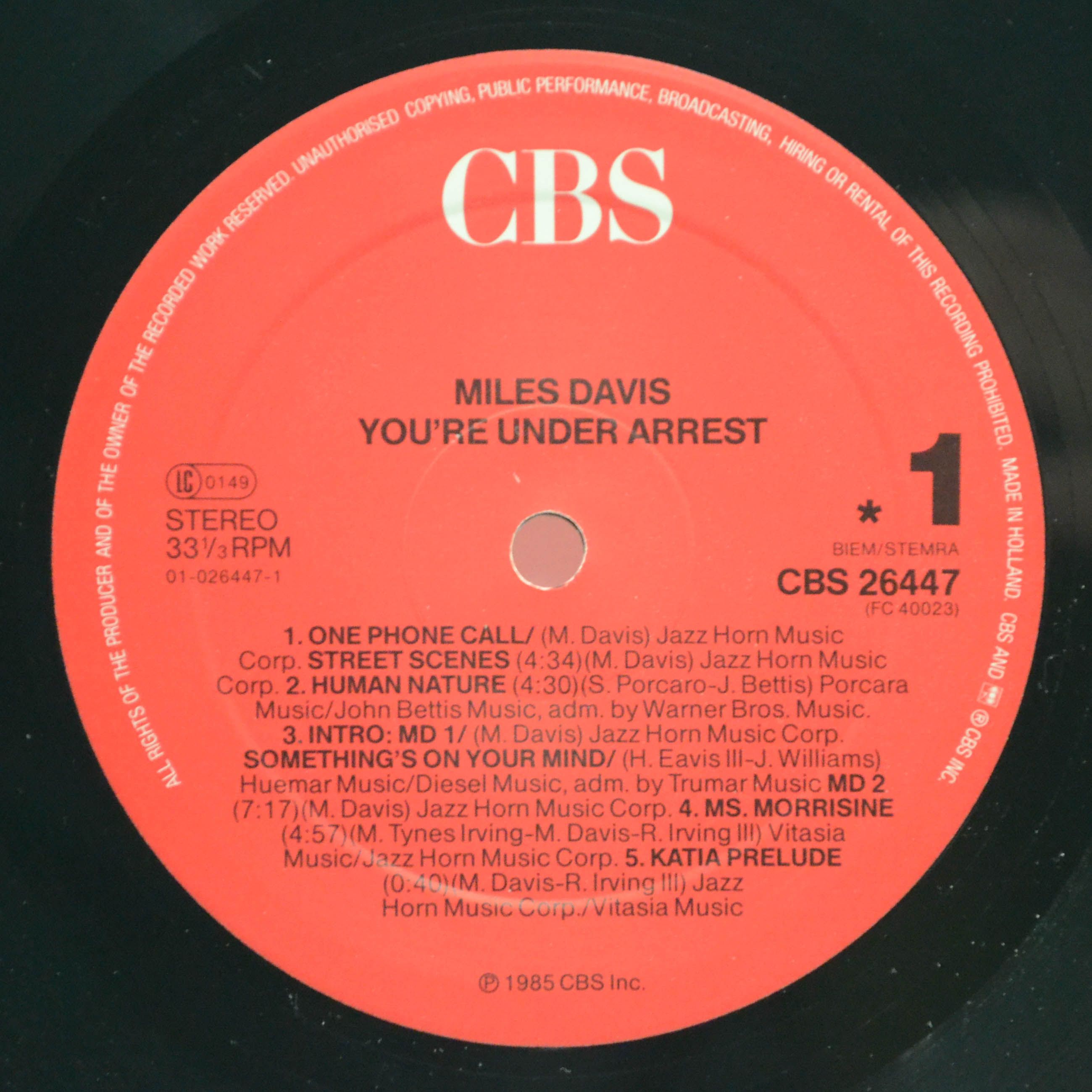 Виниловая пластинка Miles Davis — You're Under Arrest, 1985