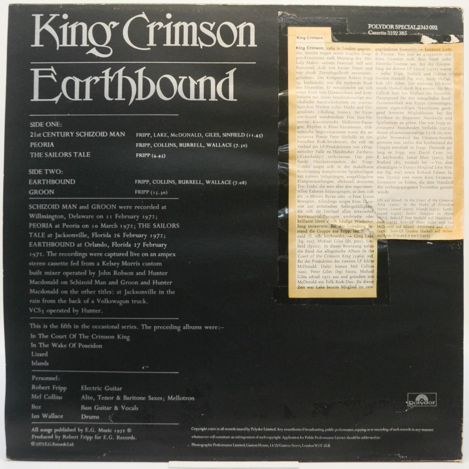 King Crimson — Earthbound (UK), 1972