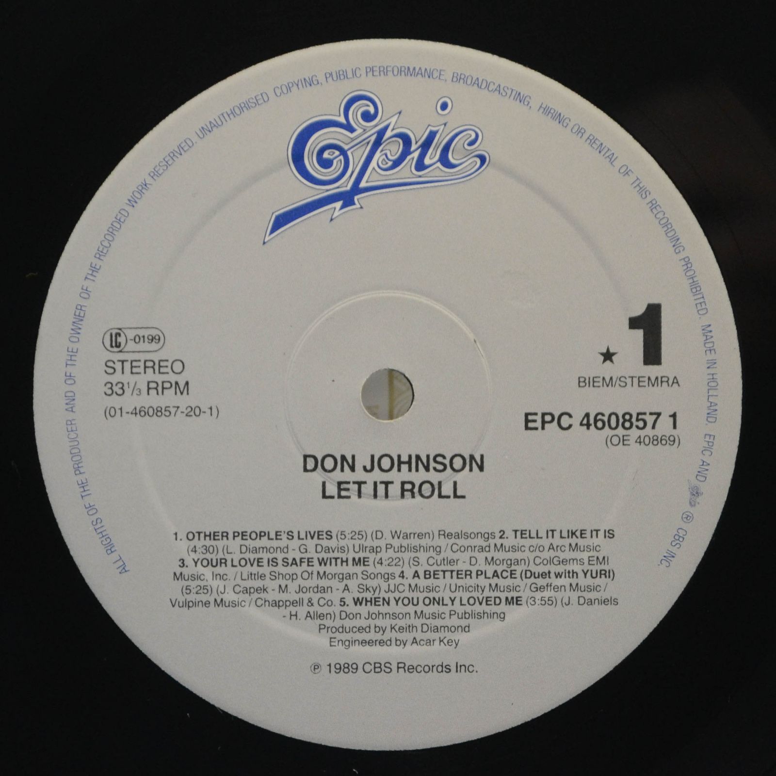 Виниловая пластинка Don Johnson — Let It Roll, 1989