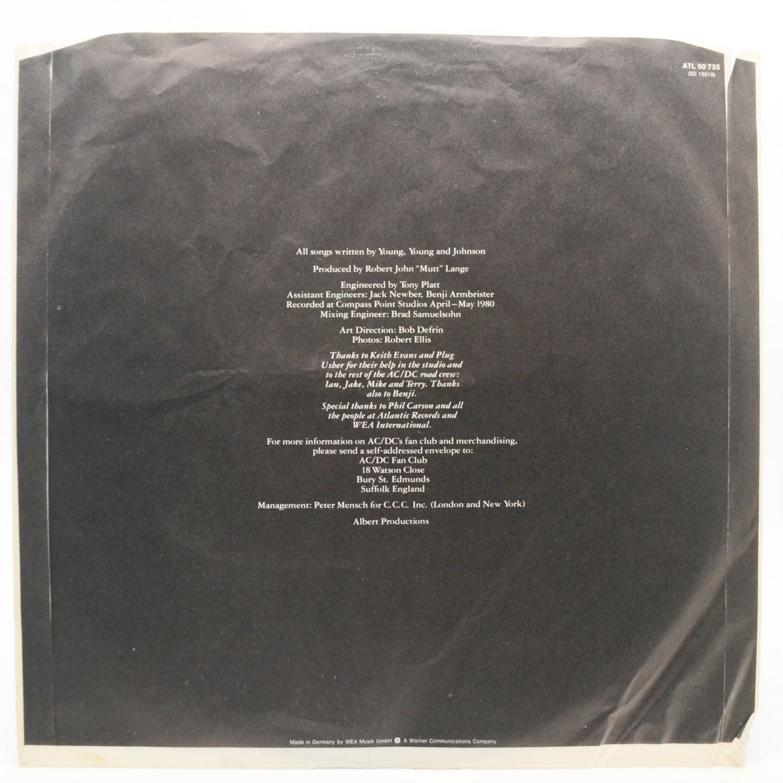 Виниловая пластинка AC/DC — Back In Black, 1980