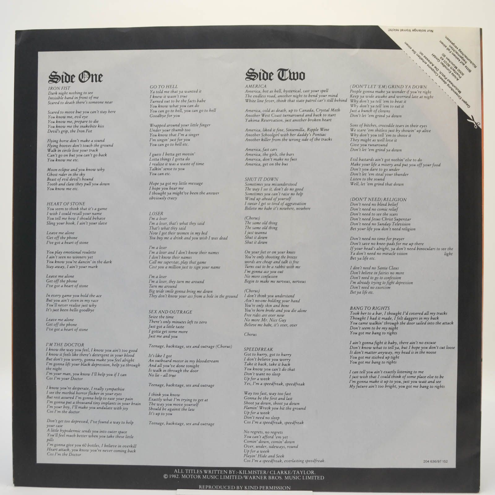 Motörhead — Iron Fist, 1982