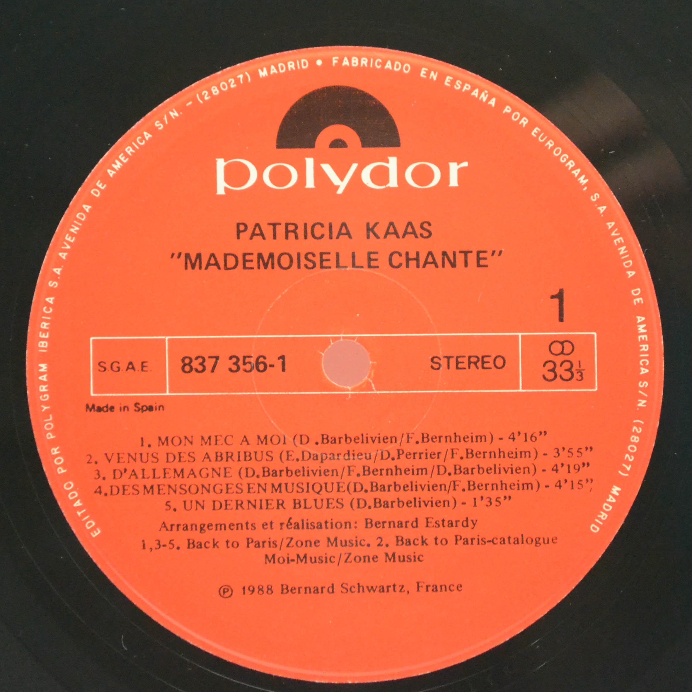 Виниловая пластинка Patricia Kaas — Mademoiselle Chante..., 1988