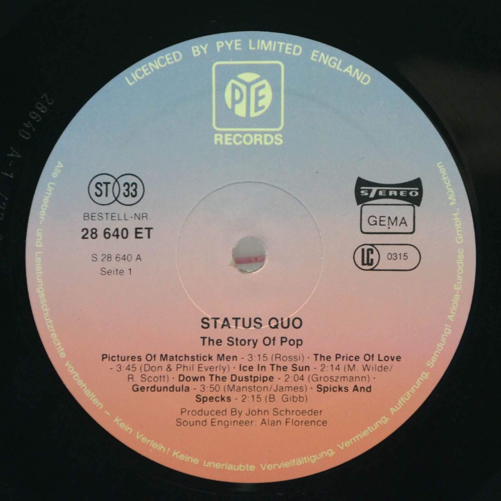 Виниловая пластинка Status Quo — The Story Of Pop, 1977