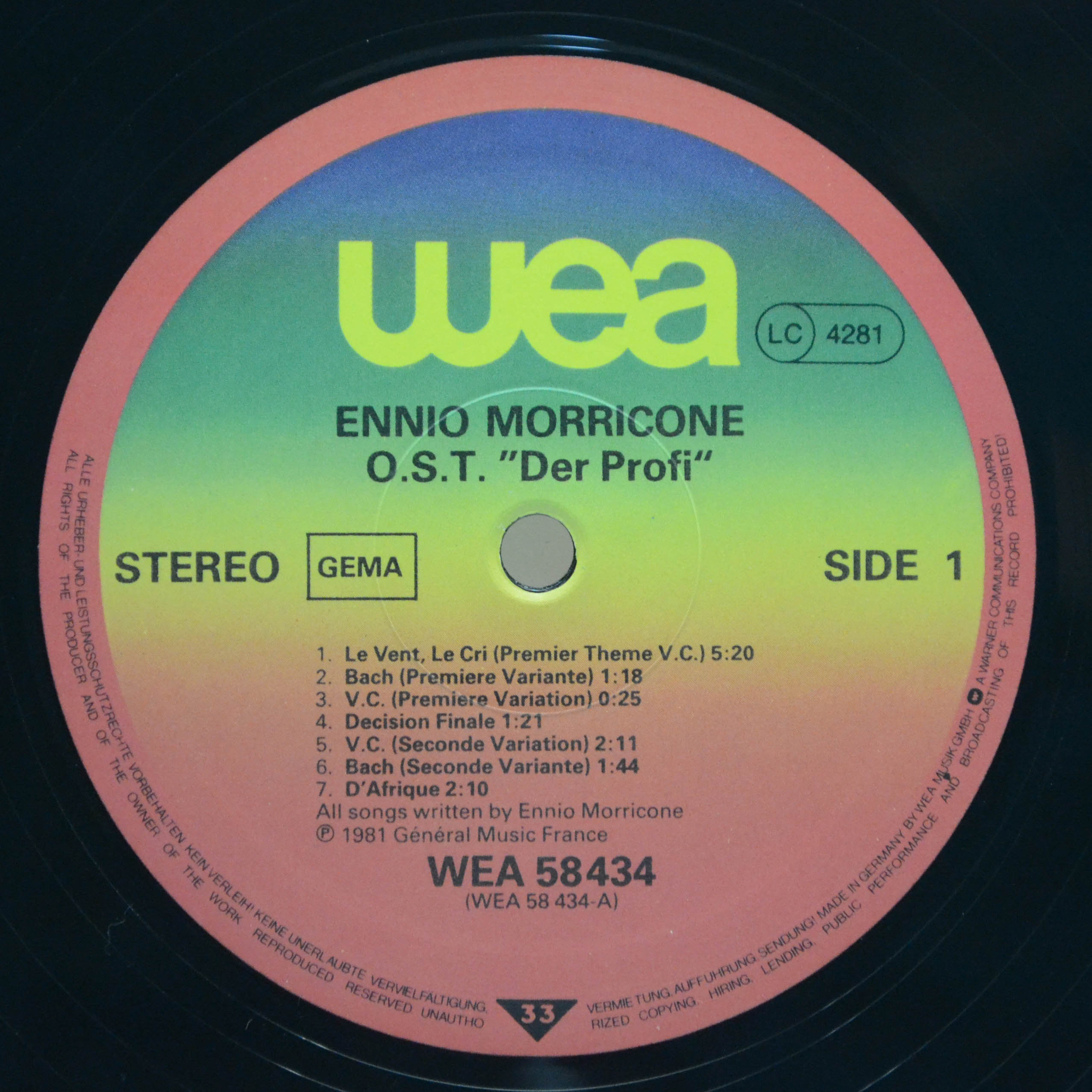 Виниловая пластинка Ennio Morricone — Der Profi, 1981