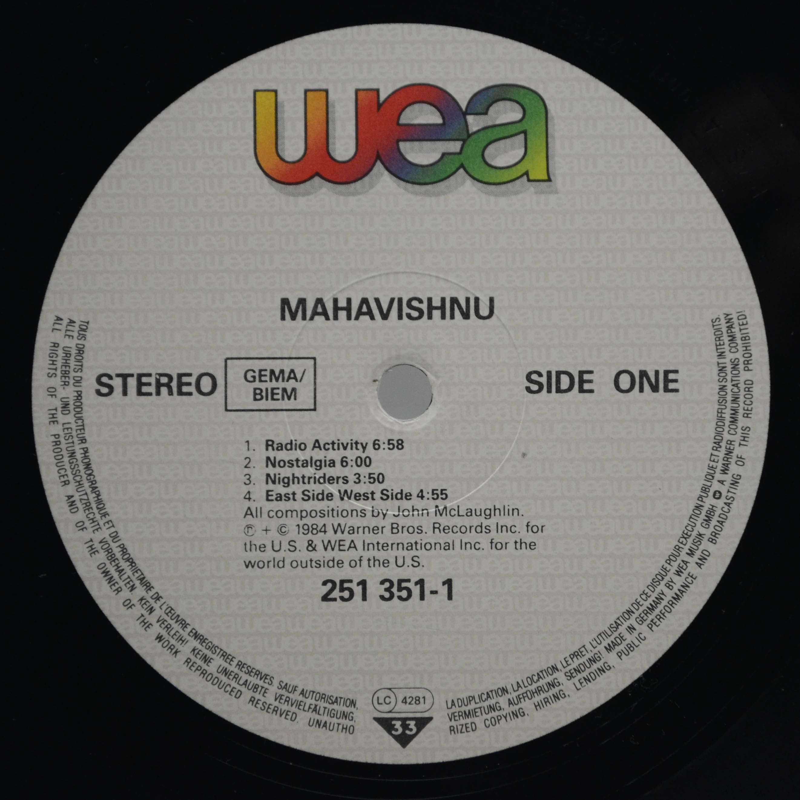 Виниловая пластинка Mahavishnu — Mahavishnu, 1984
