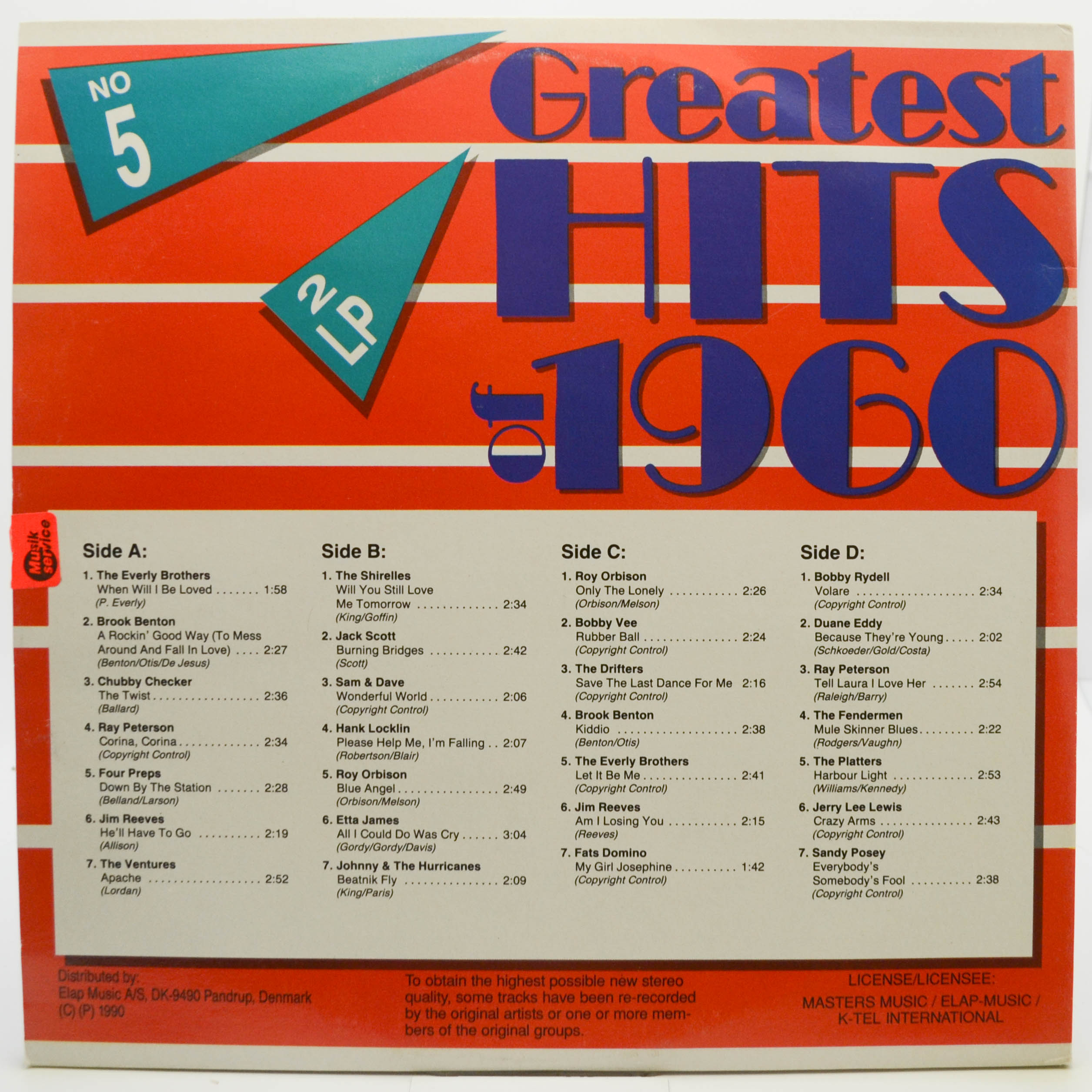 Виниловая пластинка Various — Greatest Hits Of 1960 (2LP), 1990