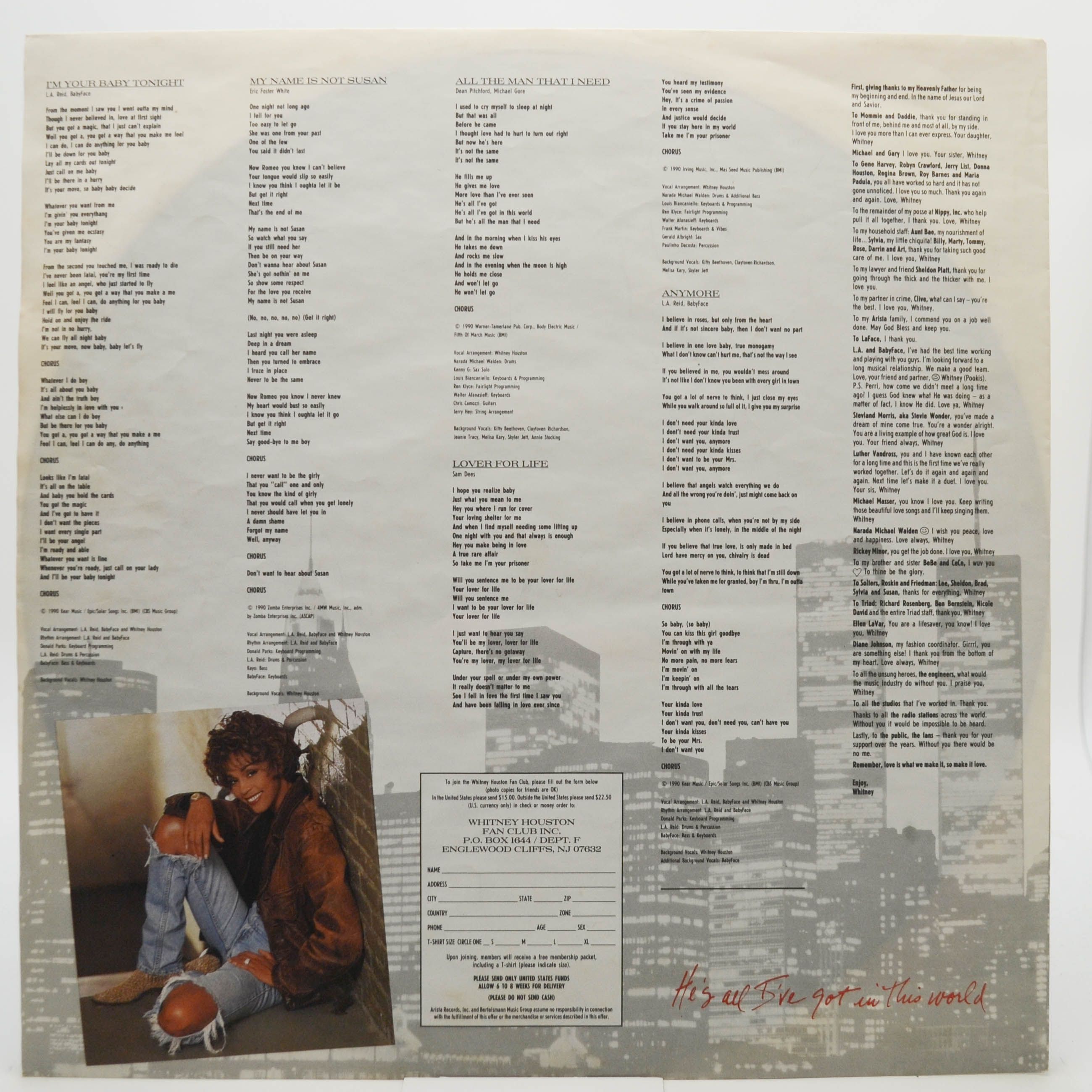 Виниловая пластинка Whitney Houston — I'm Your Baby Tonight, 1990