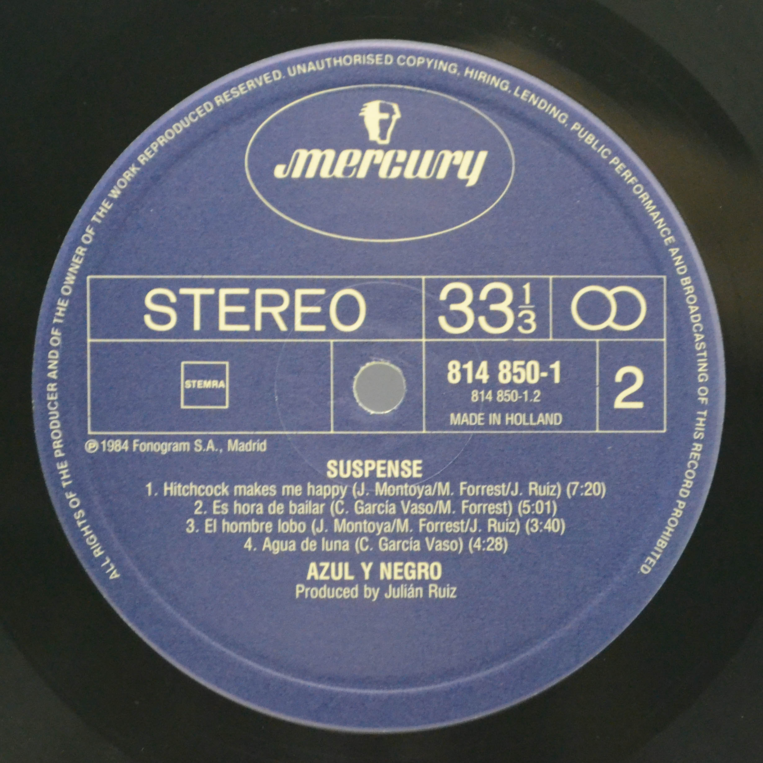 Виниловая пластинка Azul Y Negro — Suspense, 1984