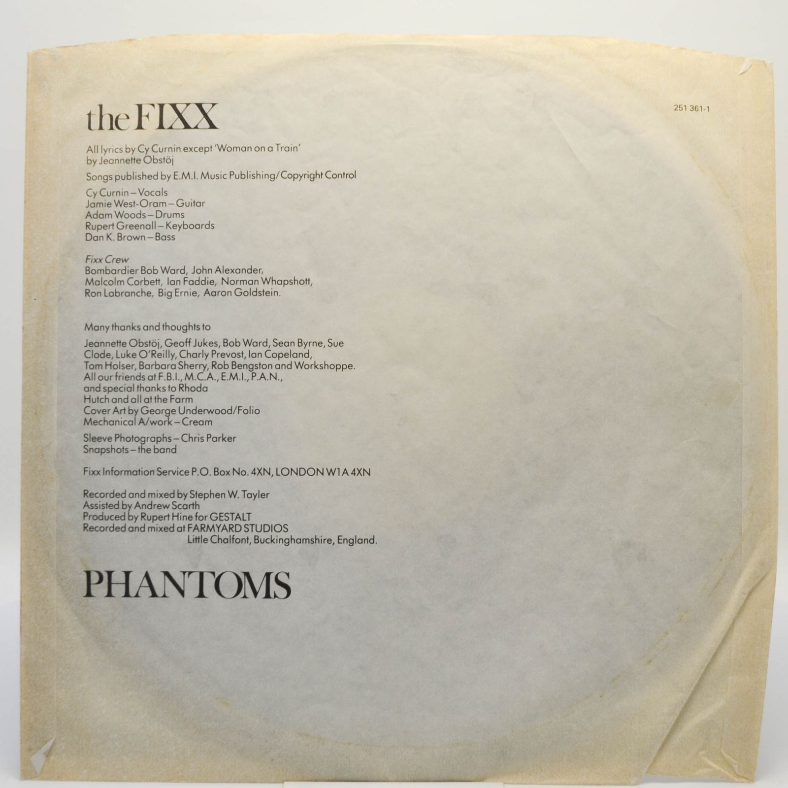 Виниловая пластинка Fixx — Phantoms, 1984