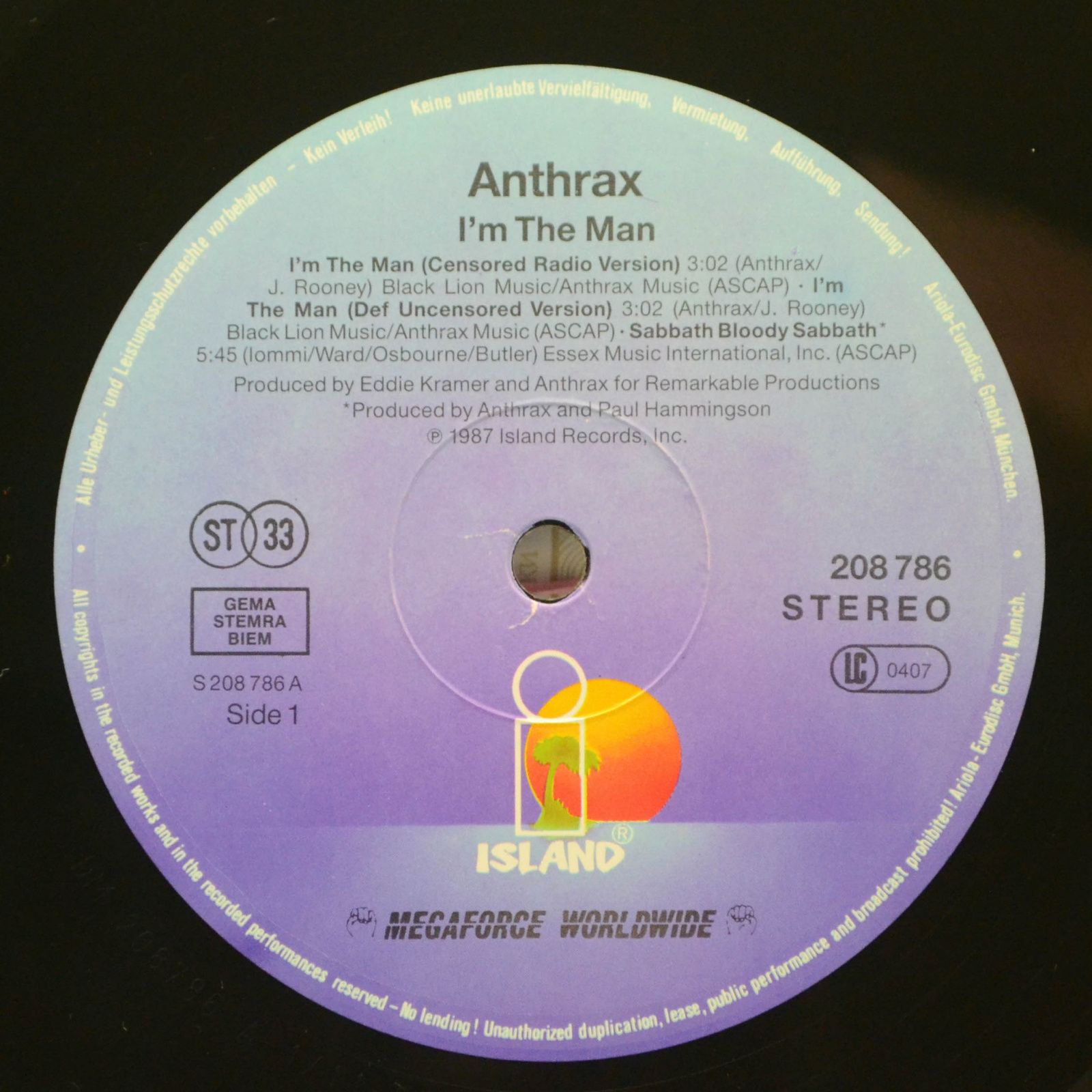 Виниловая пластинка Anthrax — I'm The Man, 1987