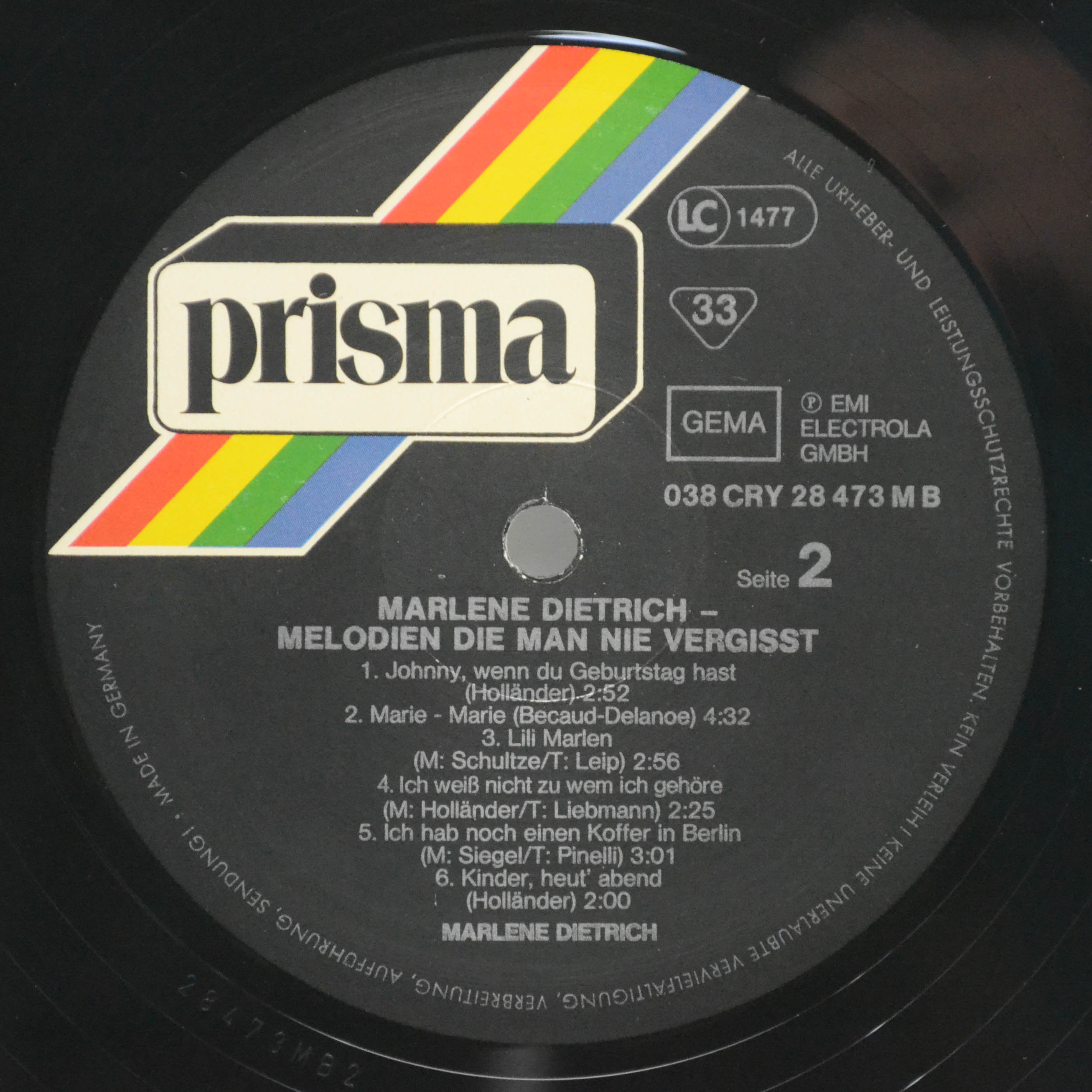 Виниловая пластинка Marlene Dietrich — Melodien Die Man Nie Vergisst, 1978