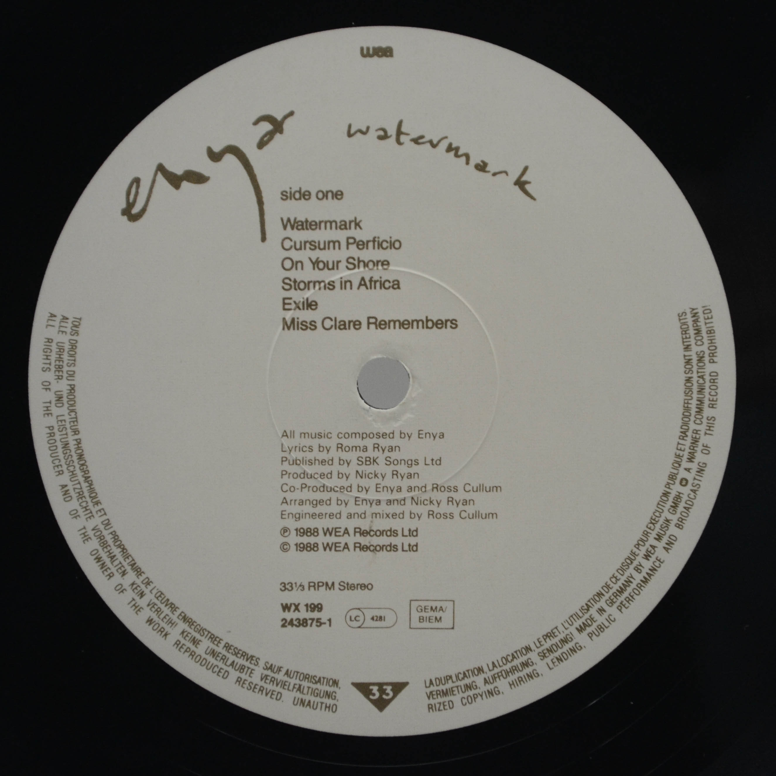 Виниловая пластинка Enya — Watermark, 1988