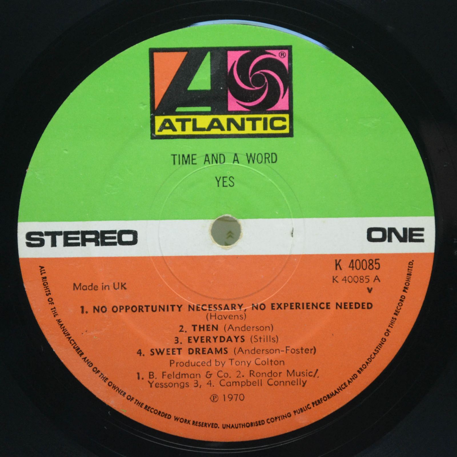 Виниловая пластинка Yes — Time And A Word (UK), 1970